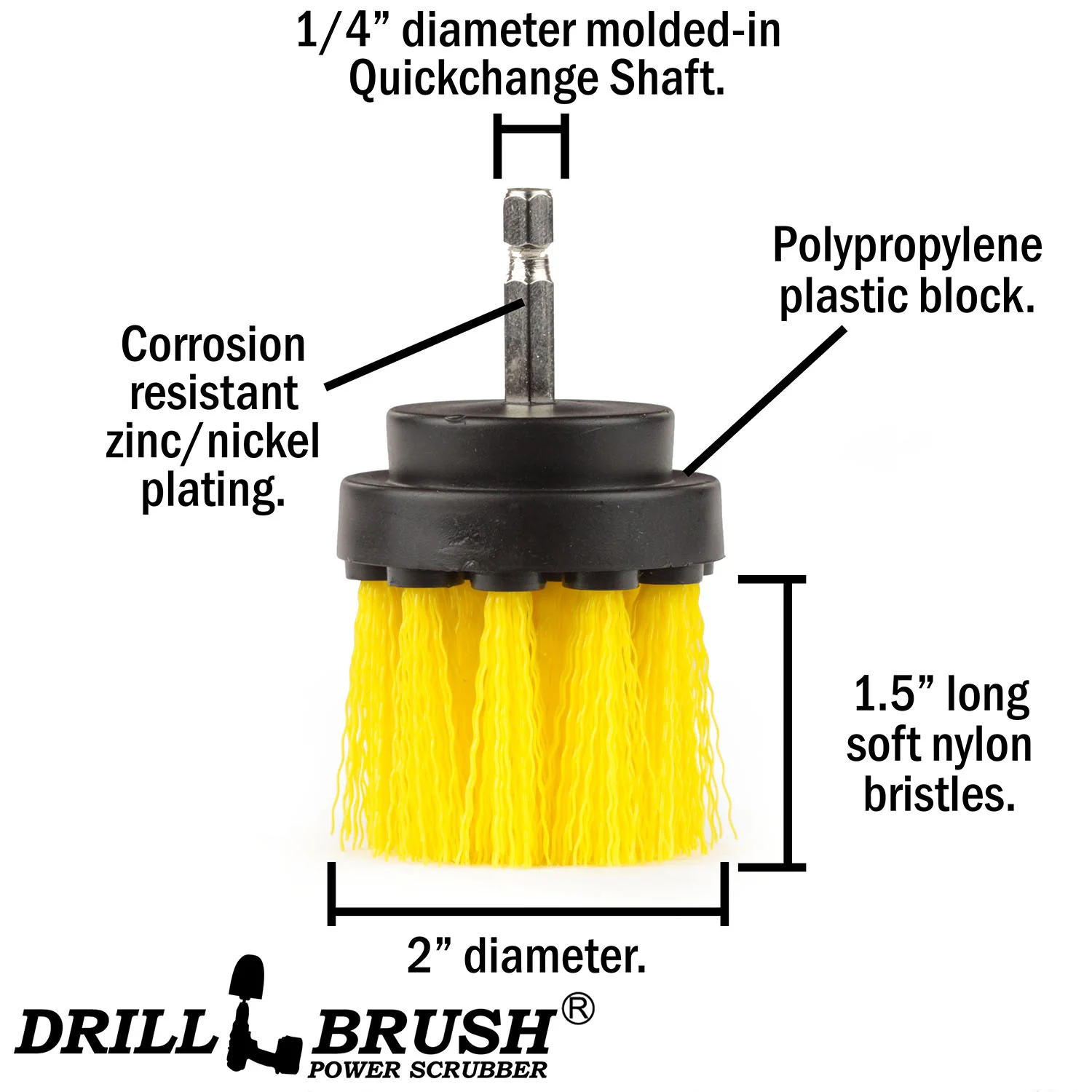 2in Yellow Brush - Medium Stiffness - Long Bristles - Bathroom Spot Cleaning | 2in-L-Y-QC-DB - Image 6