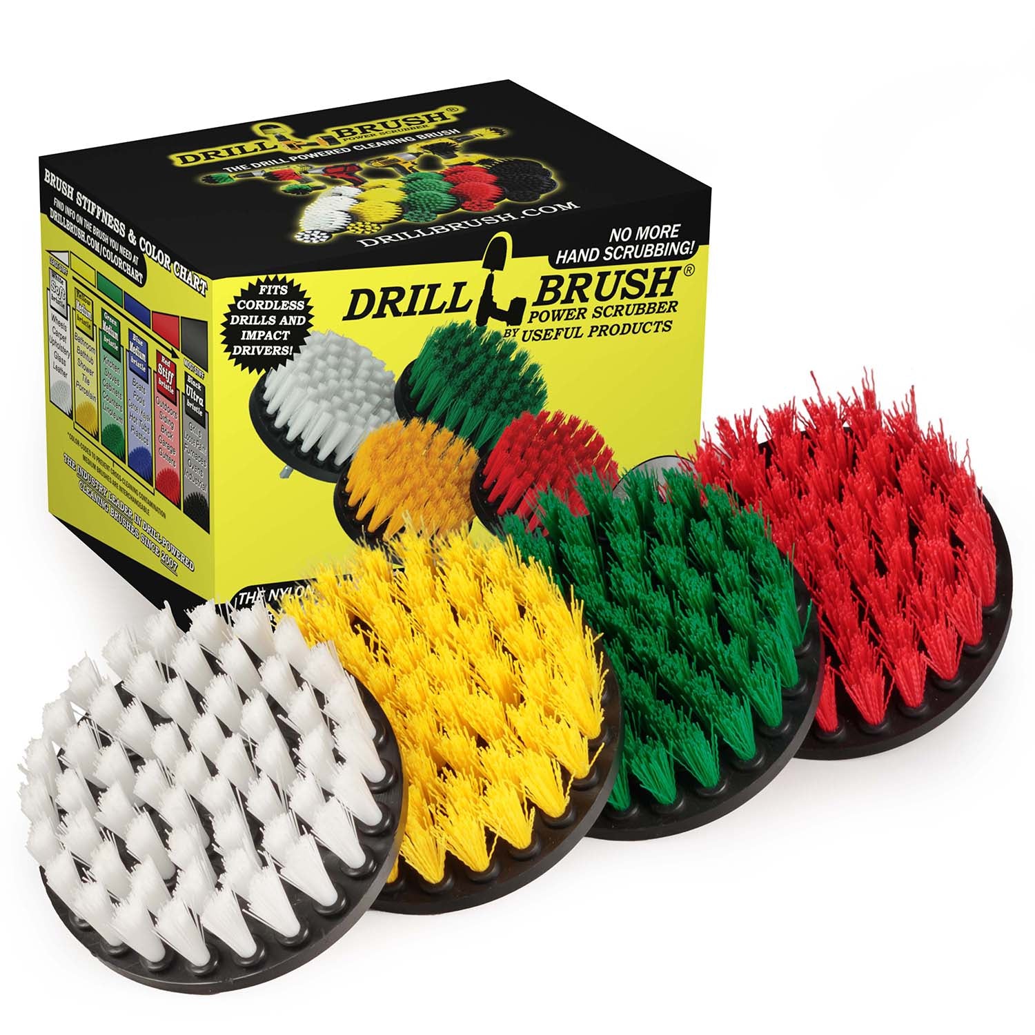 4-piece 4in Brush Kit - Soft, Medium, & Stiff - Home , Kitchen, Bathroom, & Patio | 4in-S-GRWY-QC-DB