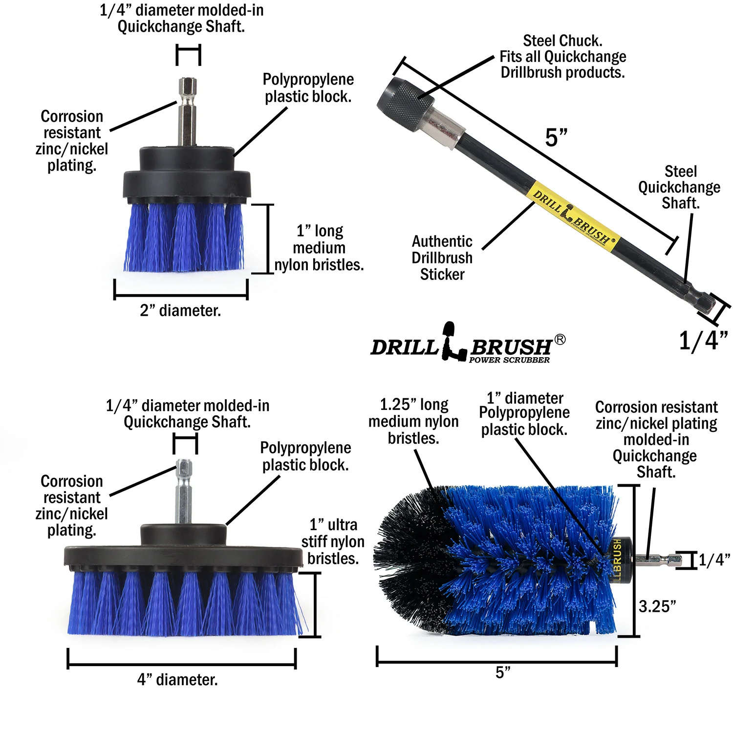 4in Flat Brush, 2in Short Brush, and Jumbo Original all in Medium Blue Plus 5" Extension - Aquarium Cleaning Products | B-S-42J-5X-QC-DB - Image 5
