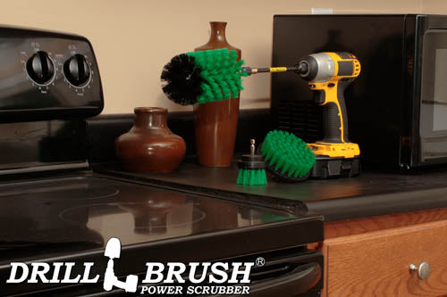 4in Flat Brush, 2in Short Brush, and Jumbo Original all in Medium Green Plus 5" Extension - Kitchen Drill Brushes with Long Reach Extender | G-S-42J-5X-QC-DB - Image 6
