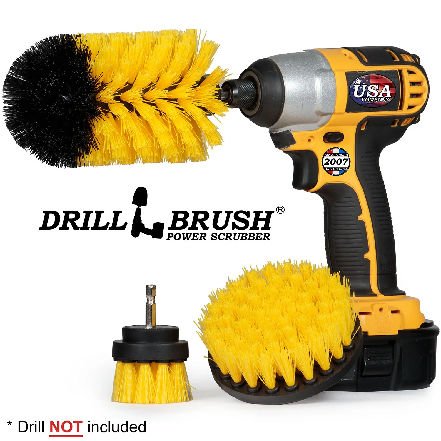 4in Flat Brush, 2in Short Brush, and Jumbo Original all in Medium Stiffness Yellow - Bathroom Accessories Cleaning Set | Y-S-42J-QC-DB - Image 2