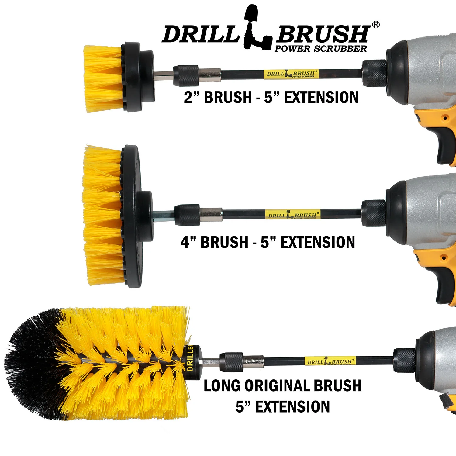 4in Flat Brush, 2in Short Brush, and Jumbo Original all in Medium Yellow Plus 5" Extension - All Purpose Cleaner with Extender | Y-S-42J-5X-QC-DB - Image 3