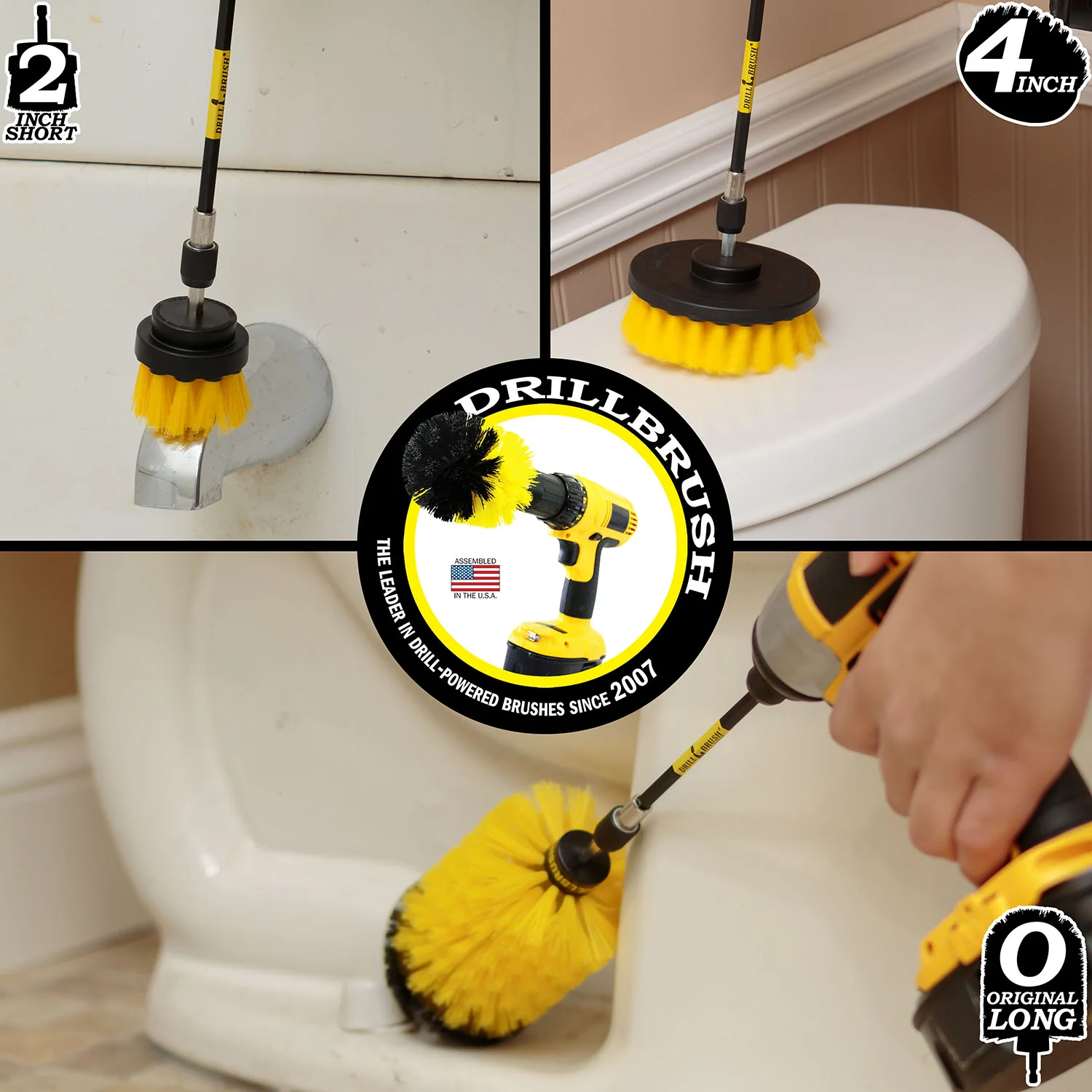 4in Flat Brush, 2in Short Brush, and Jumbo Original all in Medium Yellow Plus 5" Extension - All Purpose Cleaner with Extender | Y-S-42J-5X-QC-DB - Image 4