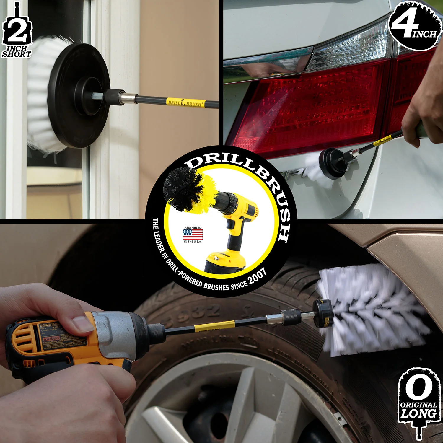 4in Flat Brush, 2in Short Brush, and Jumbo Original all in Soft White Plus 5" Extension - Automotive Cleaning kit with Extended Reach Attachment | W-S-42J-5X-QC-DB - Image 4