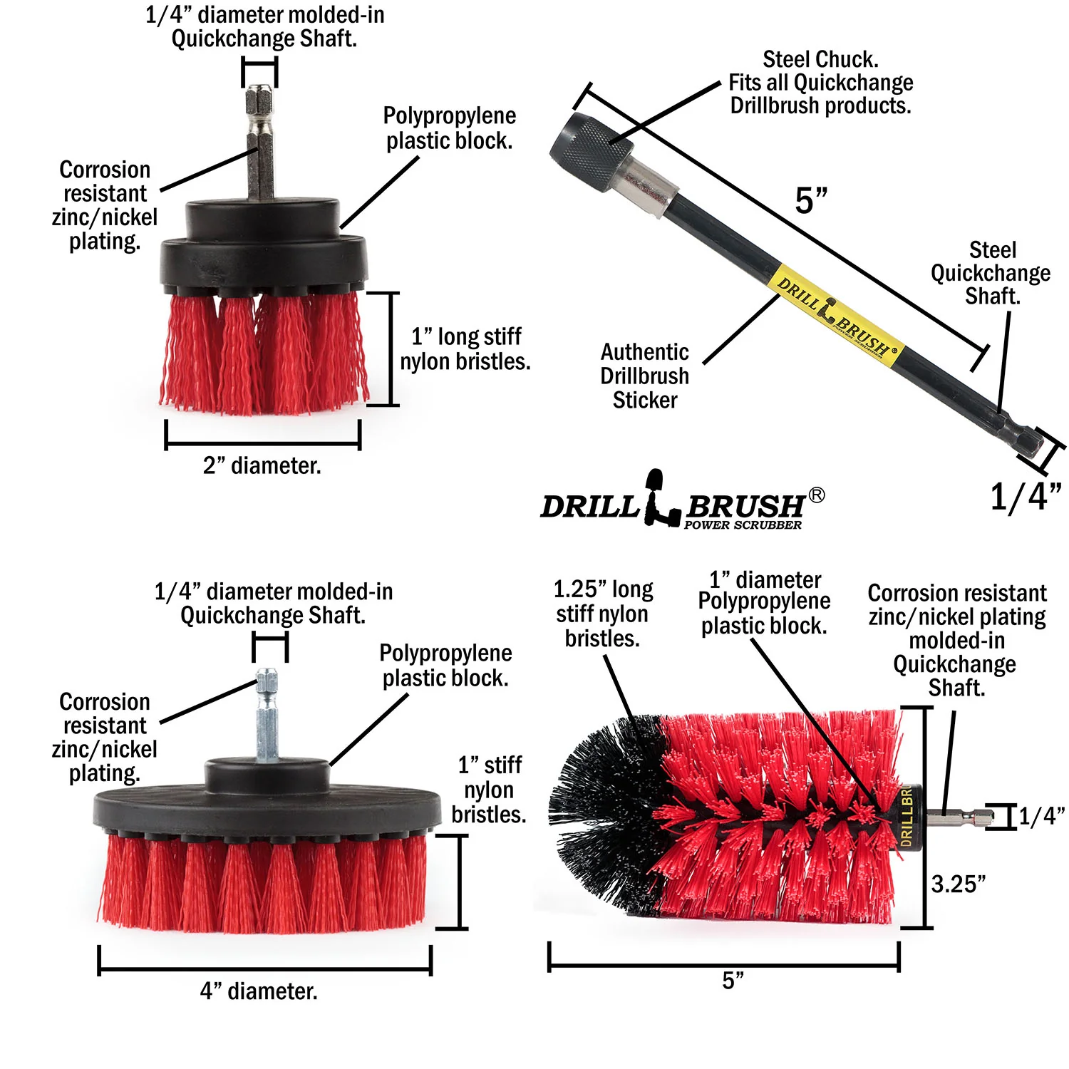 4in Flat Brush, 2in Short Brush, and Jumbo Original all in Stiff Red Plus 5" Extension - Marble Cleaner | R-S-42J-5X-QC-DB - Image 5