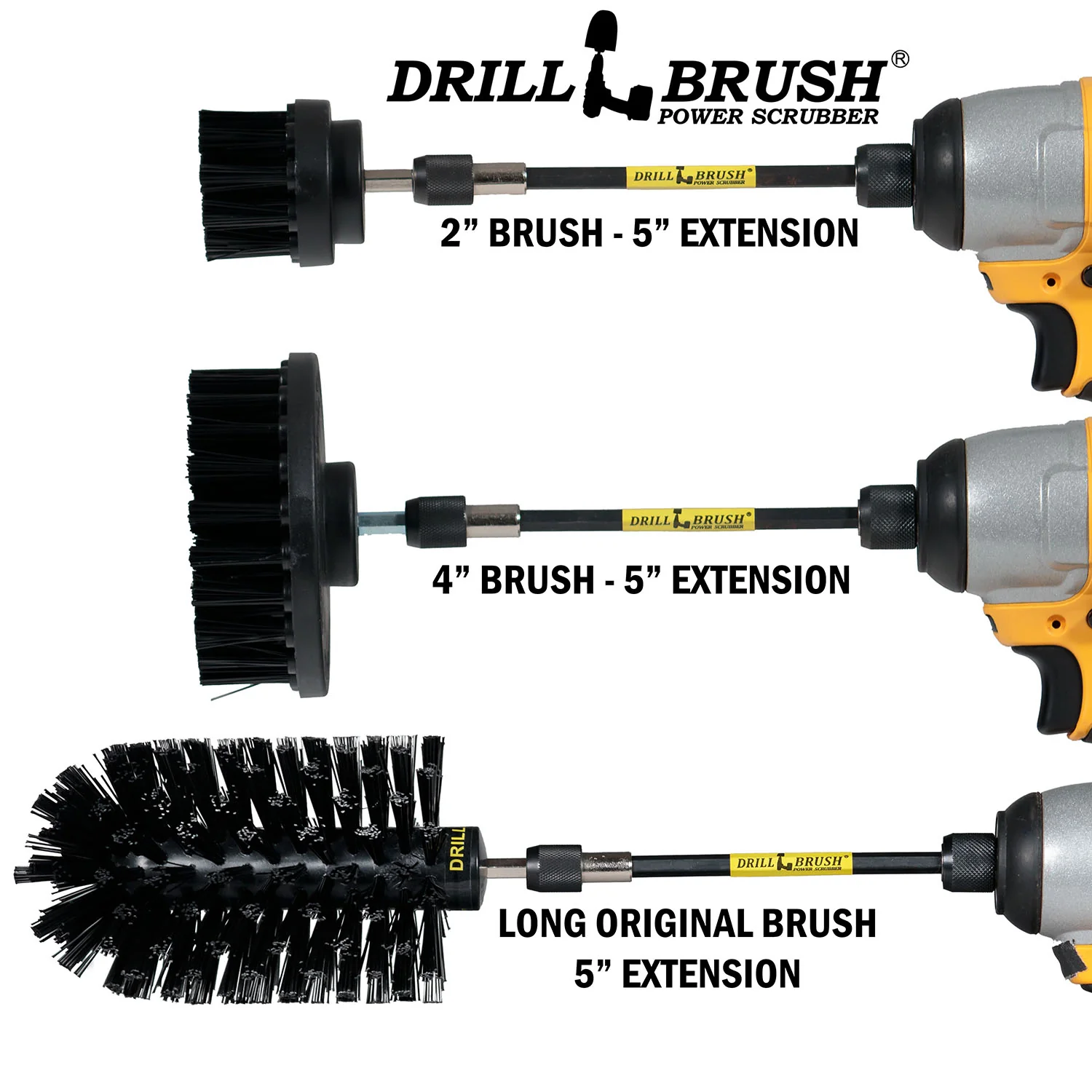 4in Flat Brush, 2in Short Brush, and Jumbo Original all in Ultra Stiff Black Plus 5" Extension - Wire Brush Replacement | K-S-42J-5X-QC-DB - Image 3