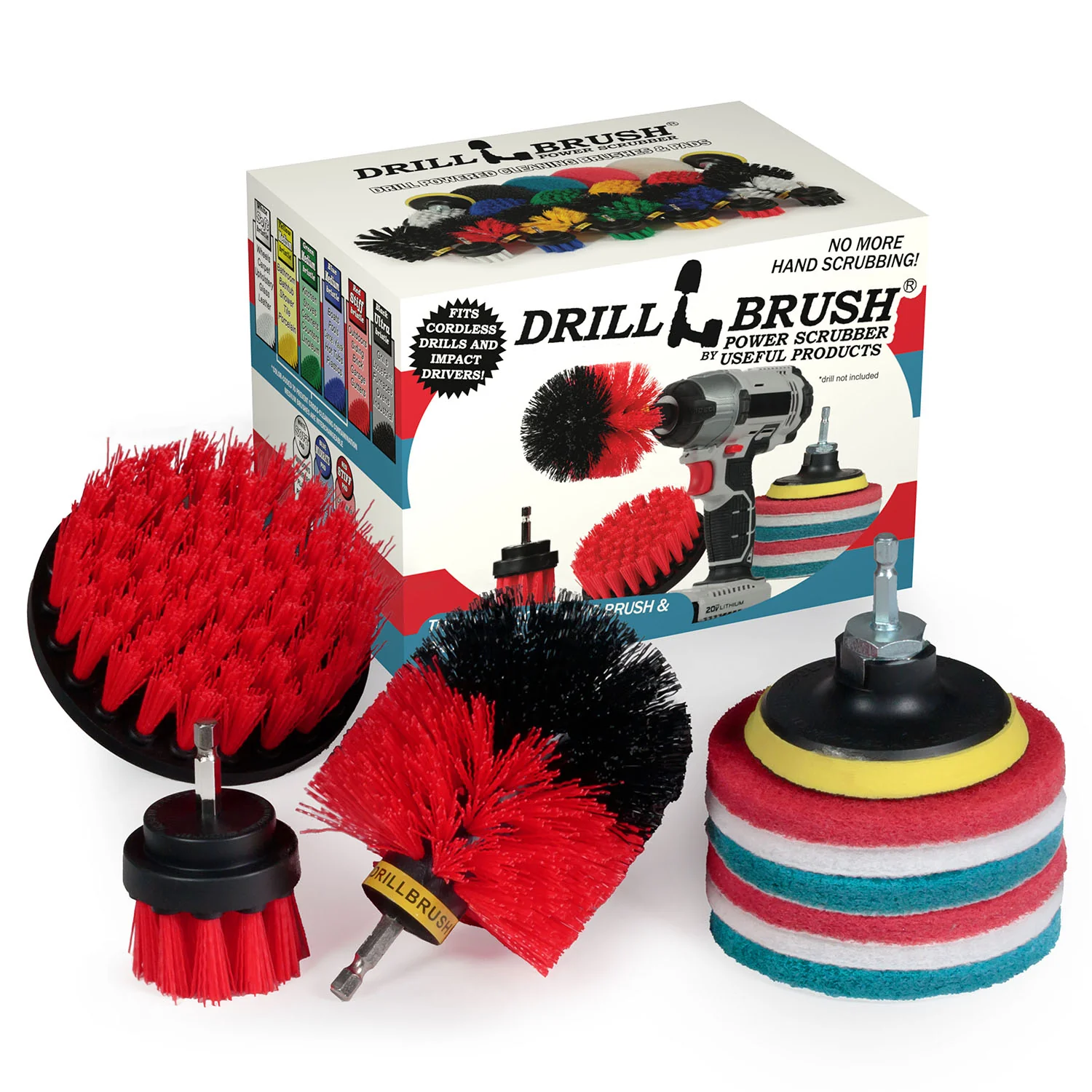 Original, 4in, & 2in Stiff Red Brushes w/ 4in Variety Pads - Outdoor Cleaning | S-R42O-P4-2WRB-3V-QC-DB