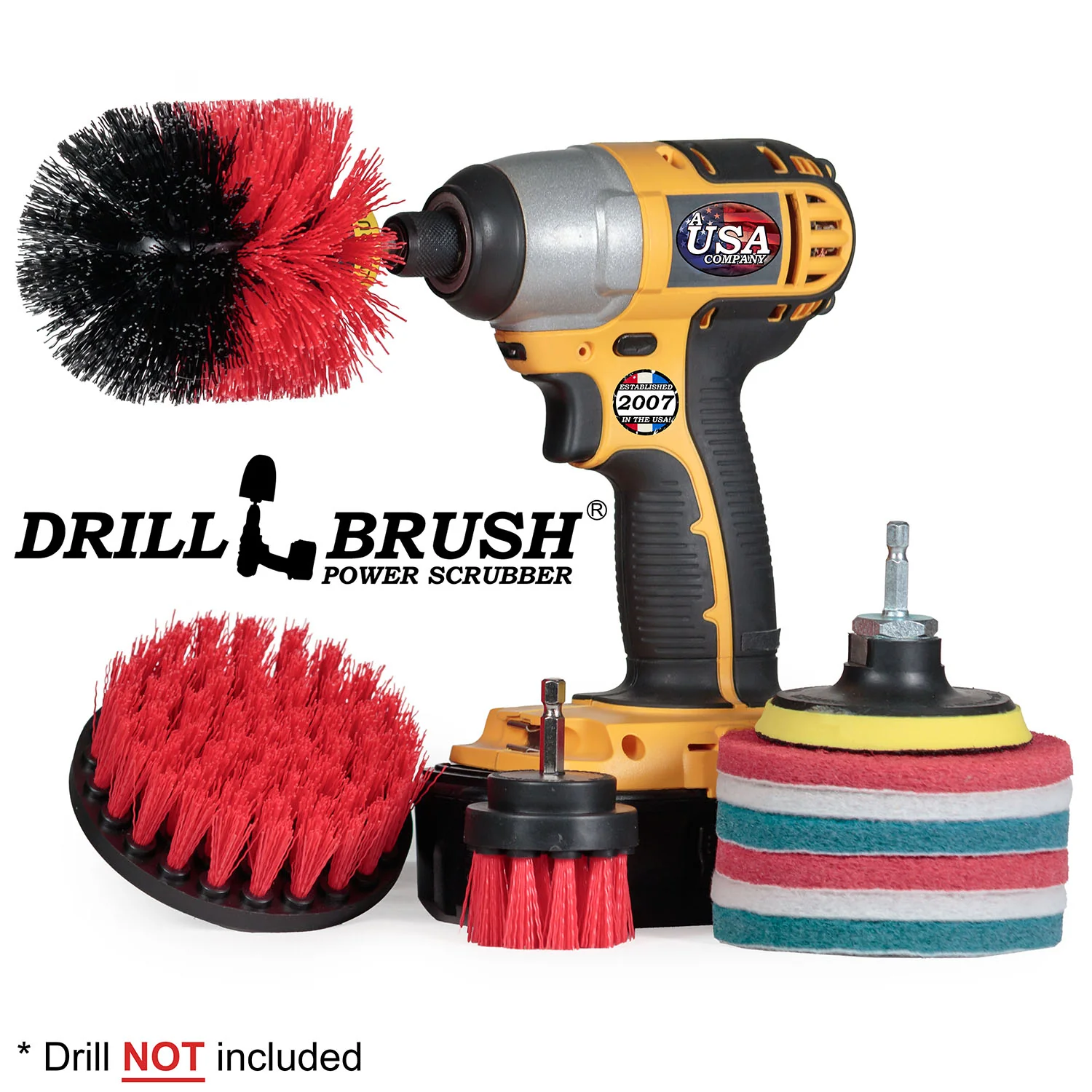 Original, 4in, & 2in Stiff Red Brushes w/ 4in Variety Pads - Outdoor Cleaning | S-R42O-P4-2WRB-3V-QC-DB - Image 2