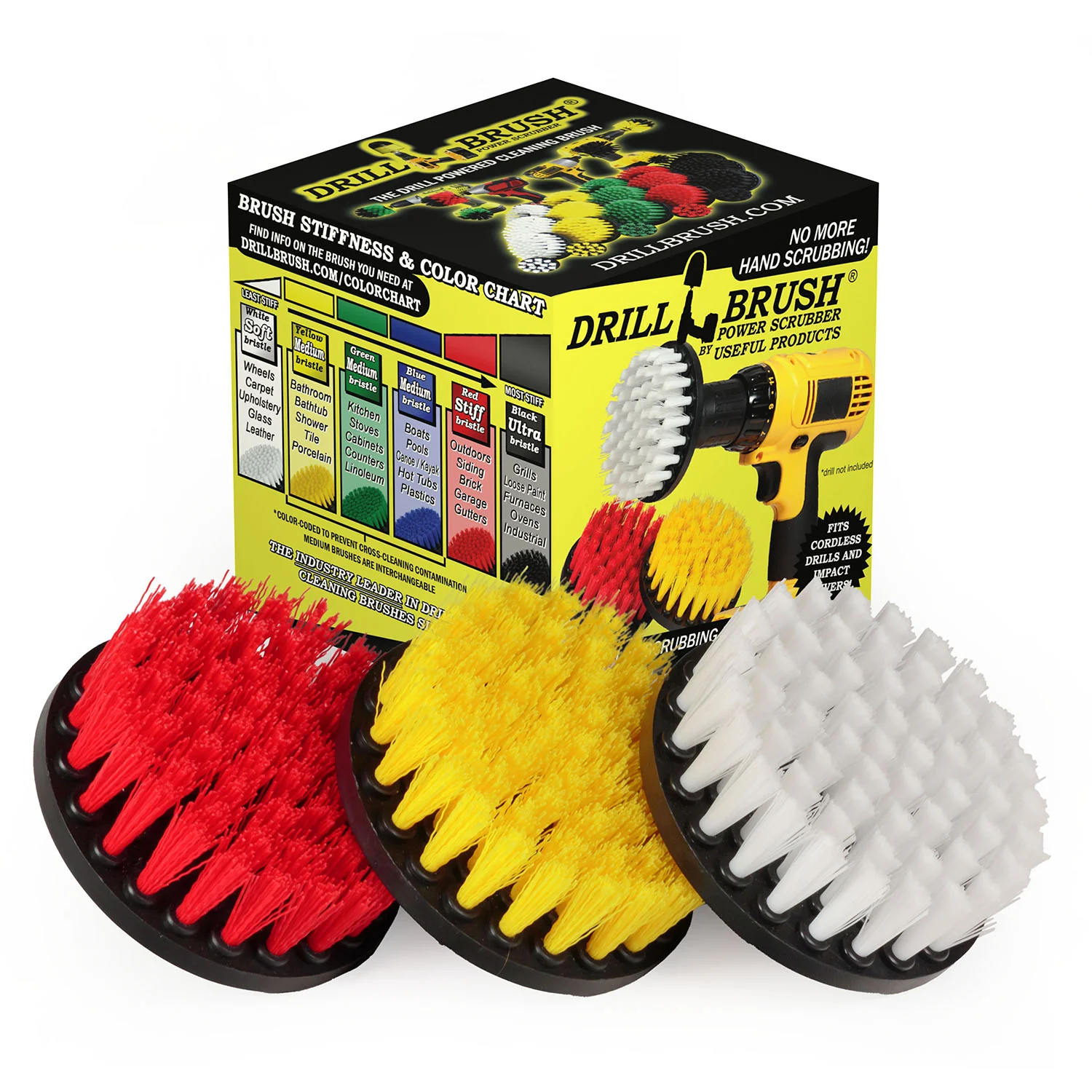 4in 3pc. Kit - Soft, Medium, & Stiff Bristles - Auto, Bathroom, & Patio | 4in-S-WYR-QC-DB