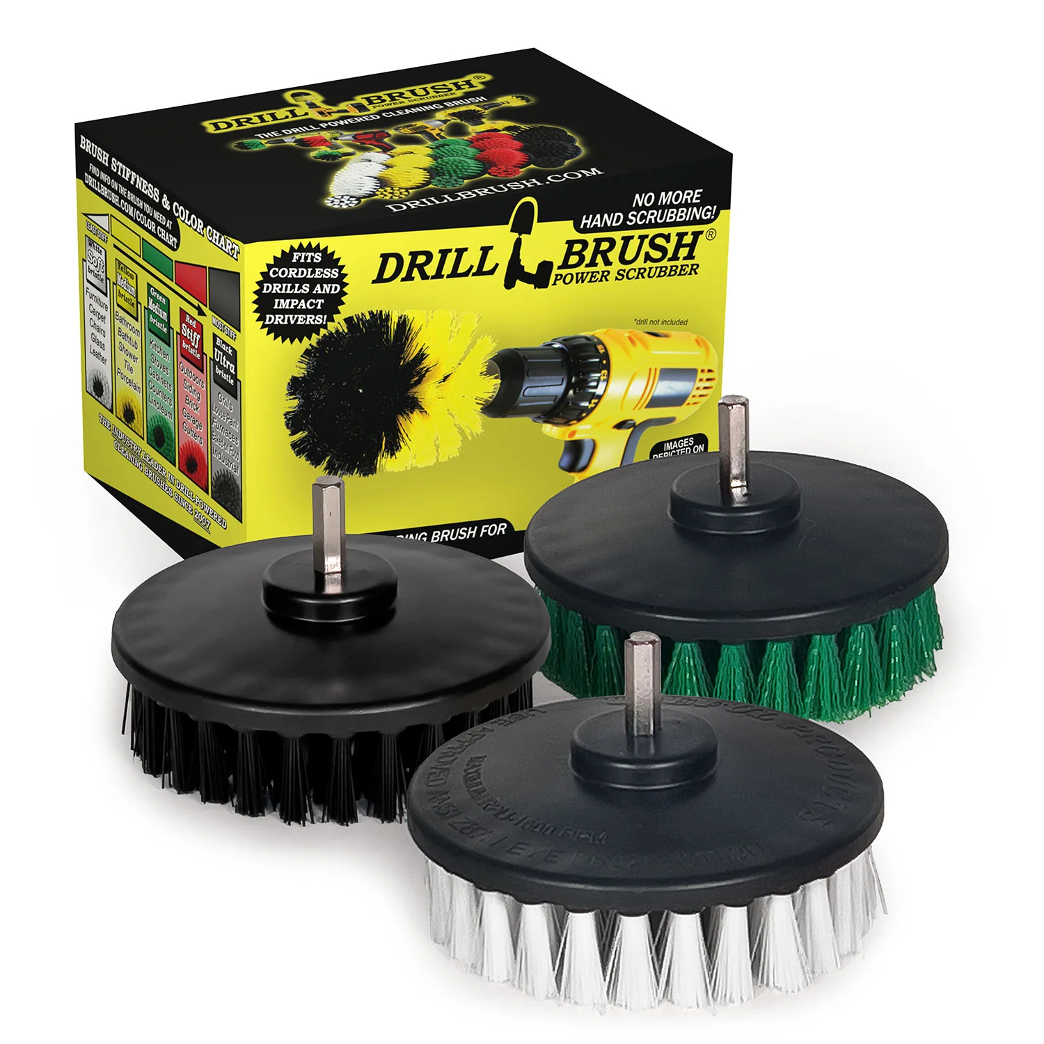5 inch Hex 3-piece Brushes - Soft, Medium, & Ultra Stiff Bristles - Home, Auto, and Grill Cleaning | 5in-S-WGK-H-DB