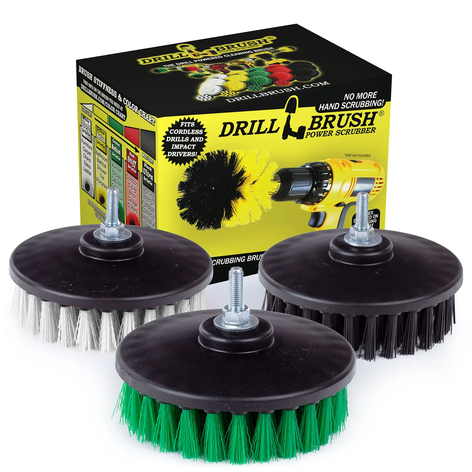 5 inch Threaded 3-piece Brushes - Soft, Medium, & Ultra Stiff Bristles - Home, Auto, and Grill Cleaning | 5in-S-WGK-T-DB