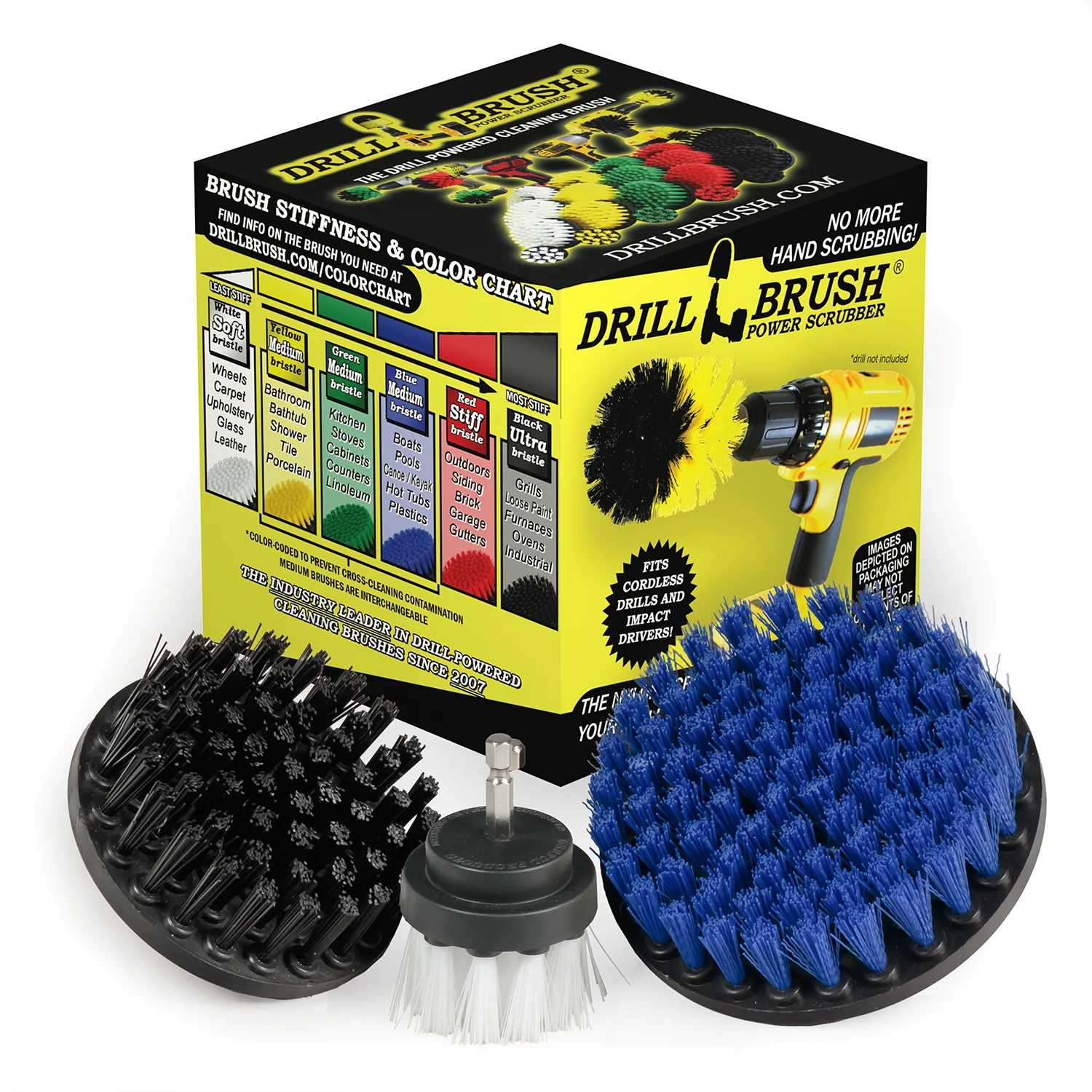 5in, 4in, & 2in Variety Brushes - Soft, Medium, and Ultra Stiff Bristles - General Household Cleaning | W2-B5-K4-S-QC-DB