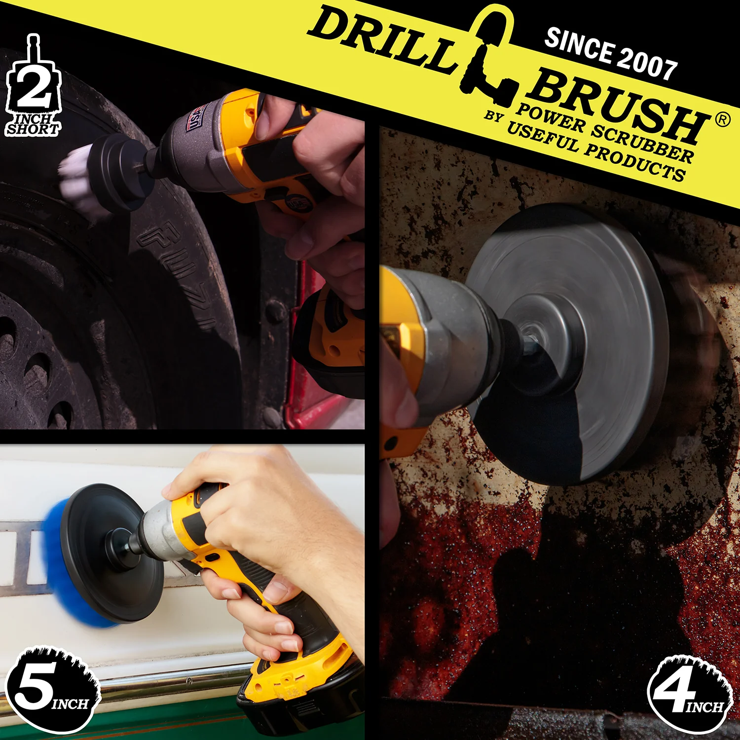 5in, 4in, & 2in Variety Brushes - Soft, Medium, and Ultra Stiff Bristles - General Household Cleaning | W2-B5-K4-S-QC-DB - Image 2