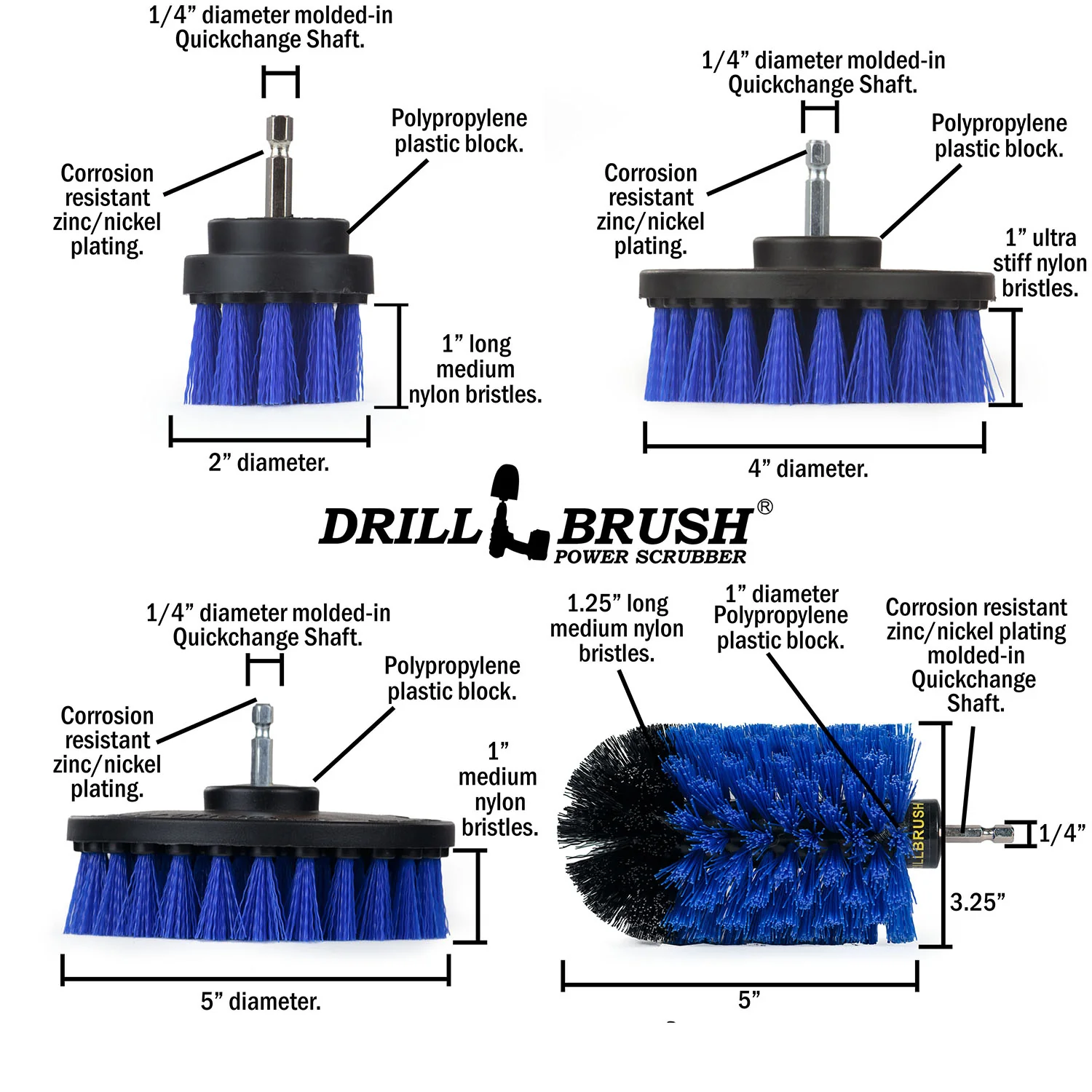 5in Flat Brush, 4in Flat Brush, 2in Short Brush, and Jumbo Original all in Medium Blue - Aquarium Cleaning Products | B-S-E542J-QC-DB - Image 5