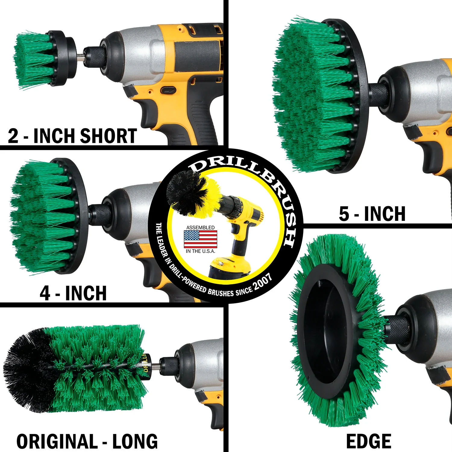 5in Flat Brush, 4in Flat Brush, 2in Short Brush, and Jumbo Original all in Medium Green - Kitchen Cleaning Products | G-S-E542J-QC-DB - Image 3