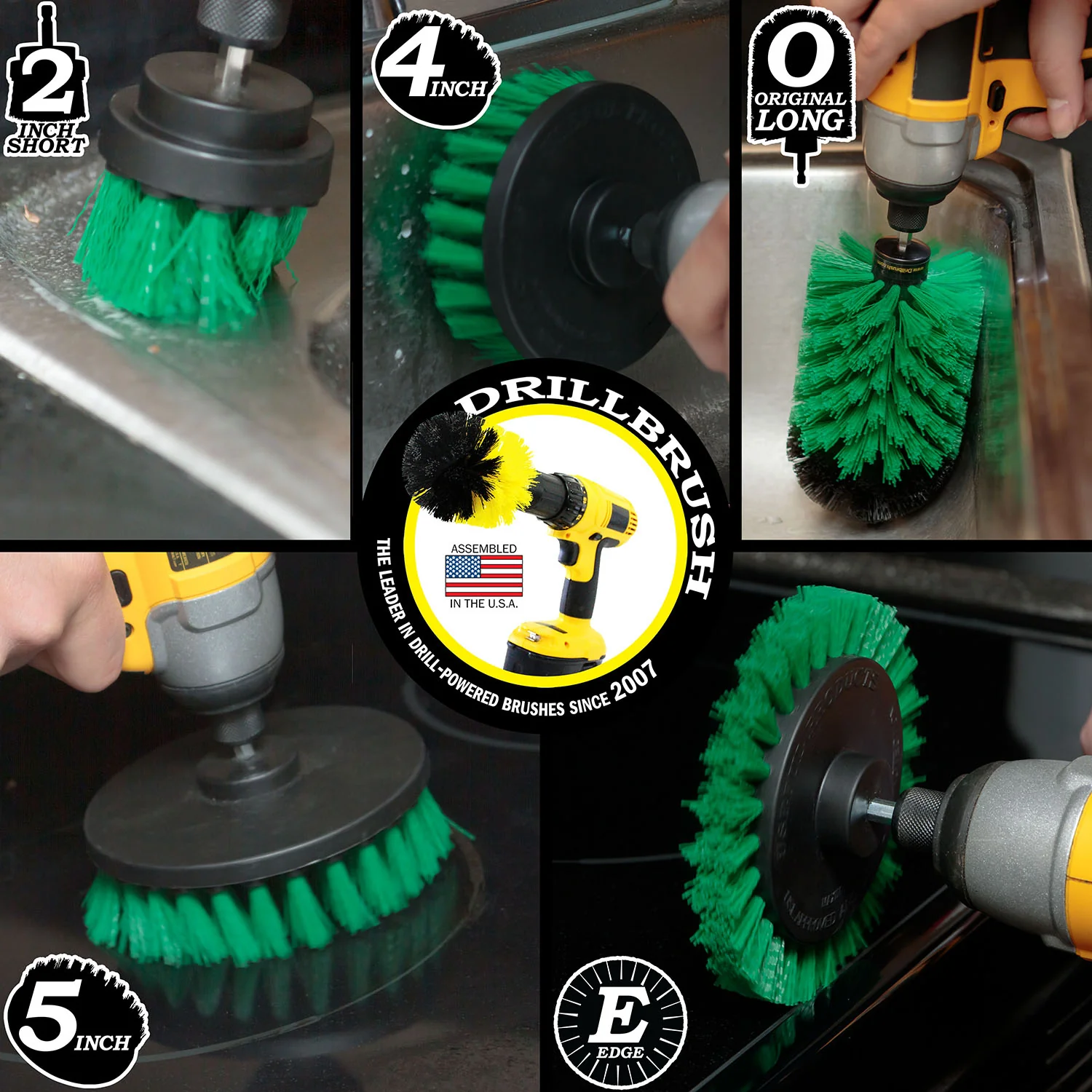 5in Flat Brush, 4in Flat Brush, 2in Short Brush, and Jumbo Original all in Medium Green - Kitchen Cleaning Products | G-S-E542J-QC-DB - Image 4