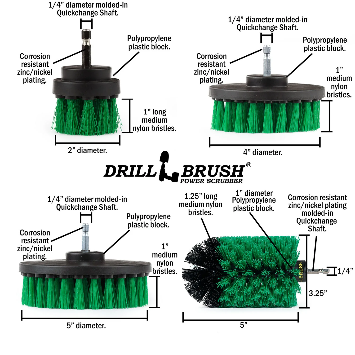 5in Flat Brush, 4in Flat Brush, 2in Short Brush, and Jumbo Original all in Medium Green - Kitchen Cleaning Products | G-S-E542J-QC-DB - Image 5