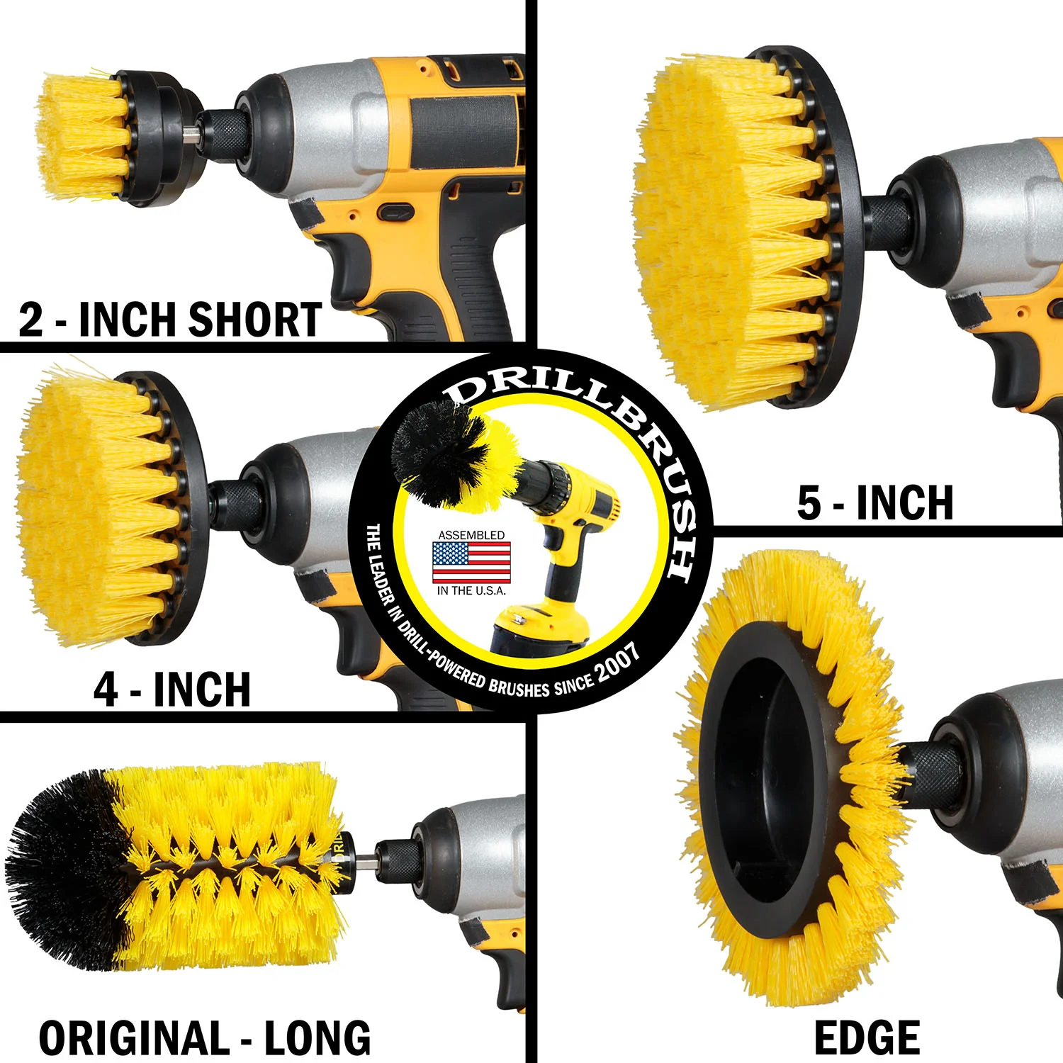 5in Flat Brush, 4in Flat Brush, 2in Short Brush, and Jumbo Original all in Medium Yellow - Bathroom Cleaning Products | Y-S-E542J-QC-DB - Image 3