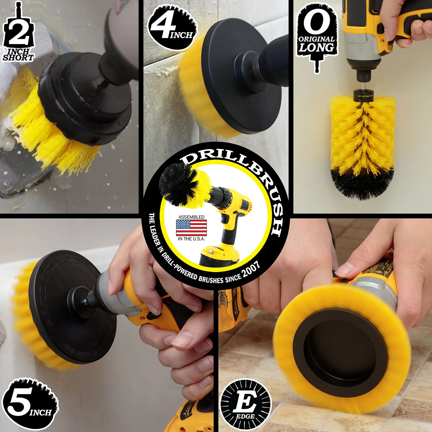 5in Flat Brush, 4in Flat Brush, 2in Short Brush, and Jumbo Original all in Medium Yellow - Bathroom Cleaning Products | Y-S-E542J-QC-DB - Image 4