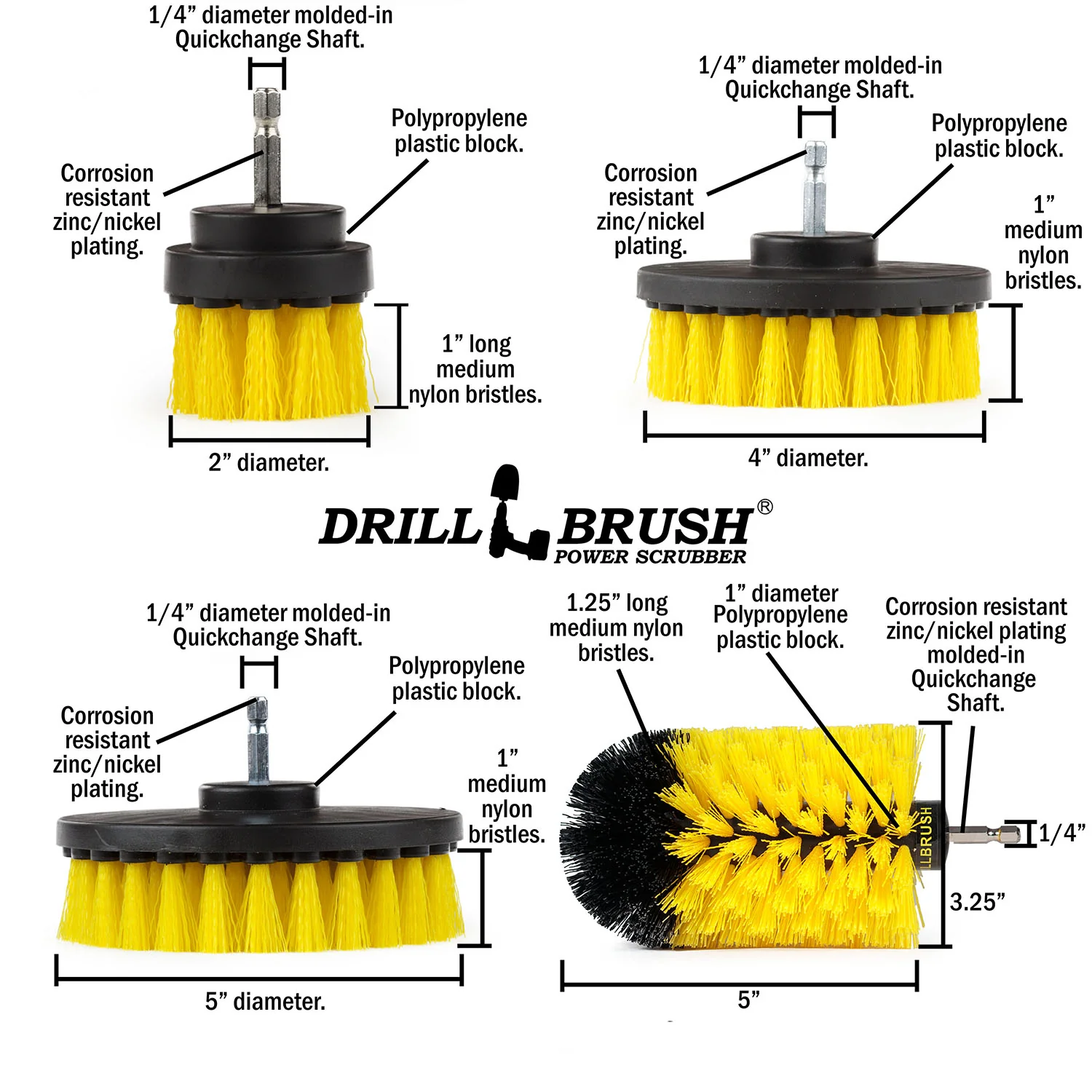 5in Flat Brush, 4in Flat Brush, 2in Short Brush, and Jumbo Original all in Medium Yellow - Bathroom Cleaning Products | Y-S-E542J-QC-DB - Image 5