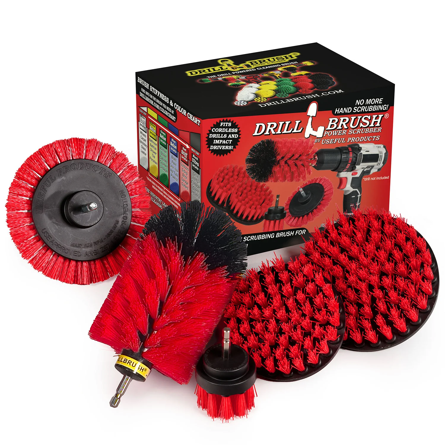 5in Flat Brush, 4in Flat Brush, 2in Short Brush, and Jumbo Original all in Stiff Red - Outdoor & Patio Cleaning Products | R-S-E542J-QC-DB