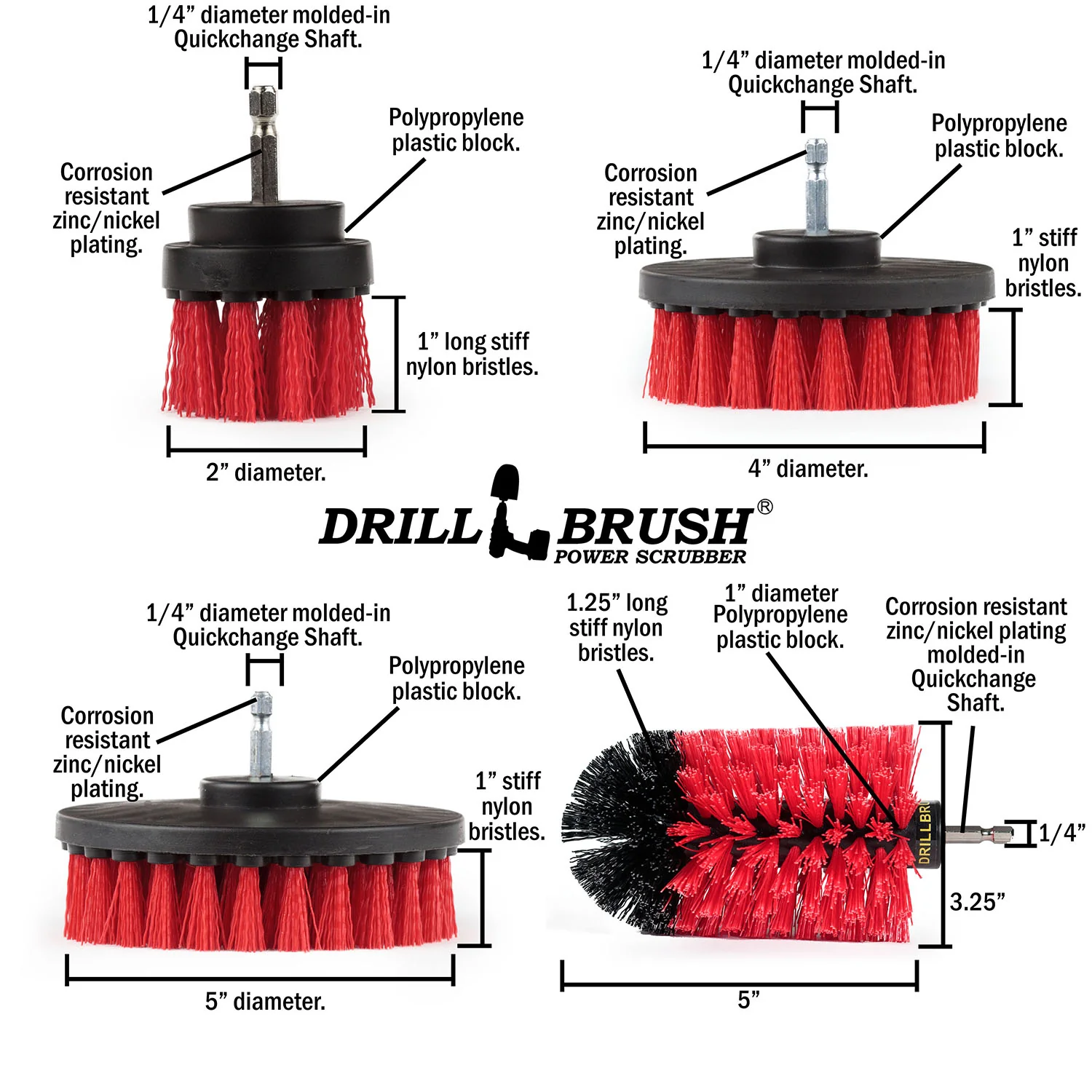 5in Flat Brush, 4in Flat Brush, 2in Short Brush, and Jumbo Original all in Stiff Red - Outdoor & Patio Cleaning Products | R-S-E542J-QC-DB - Image 5