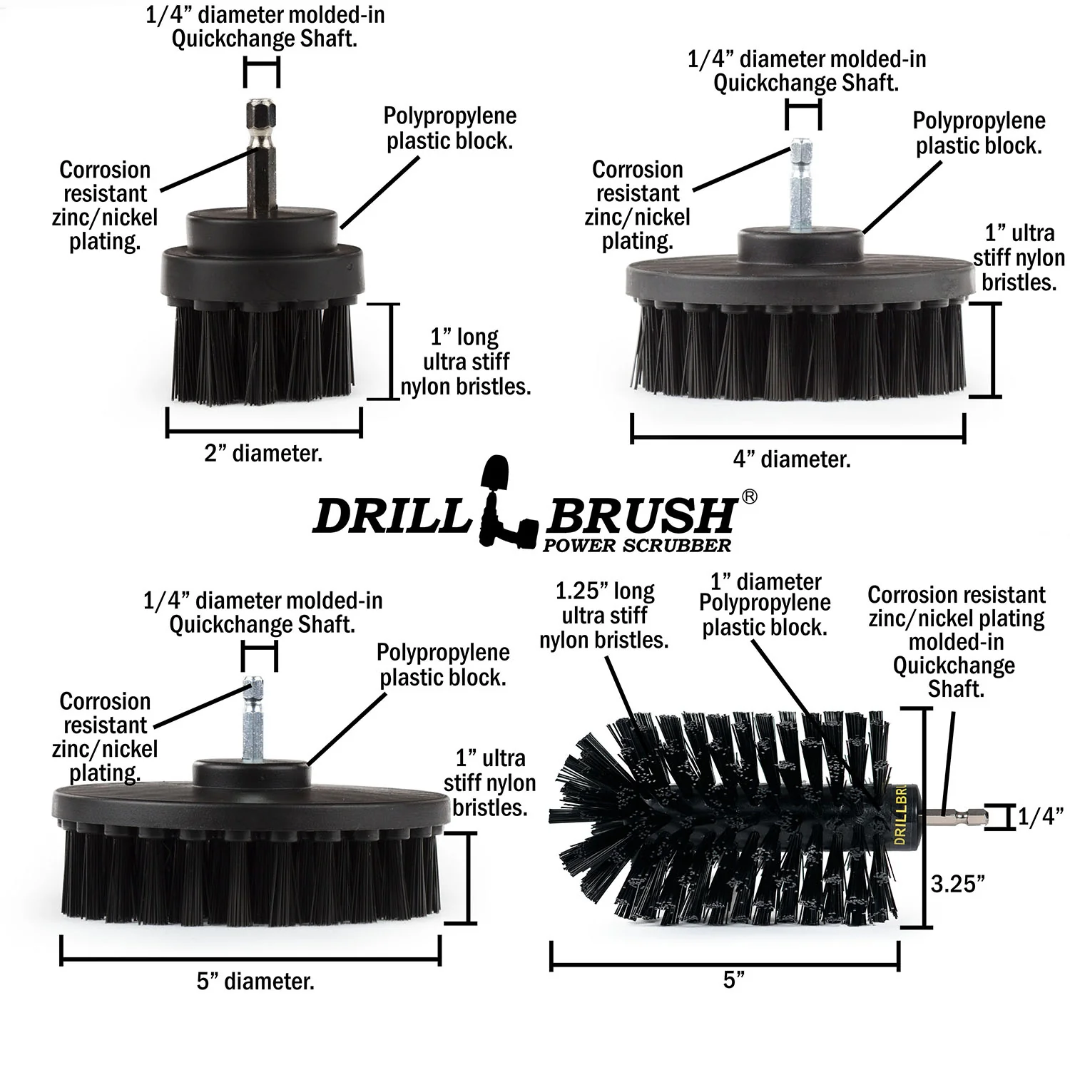 5in Flat Brush, 4in Flat Brush, 2in Short Brush, and Jumbo Original all in Ultra Stiff Black - Grill Cleaning Products | K-S-E542J-QC-DB - Image 5