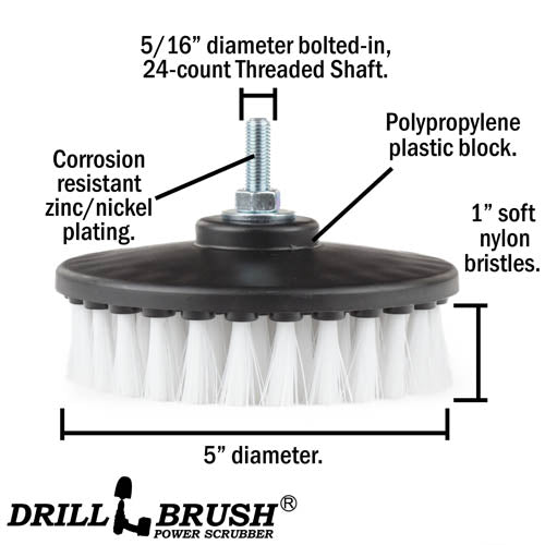 5in White Brush - Soft Bristles - Home & Auto Cleaning | 5in-S-W-T-DB - Image 3
