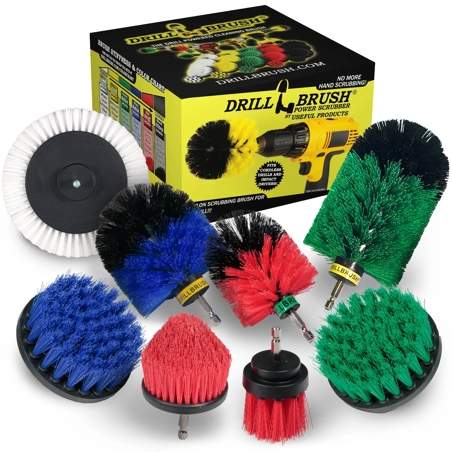 8-piece Drillbrush Household Variety Kit - Soft, Medium, & Stiff Bristles - Home, Kitchen, Marine, Pool, Pet, and Outdoor Cleaning | WE-G4CJ-B4O-RMS-R2L-QC-DB