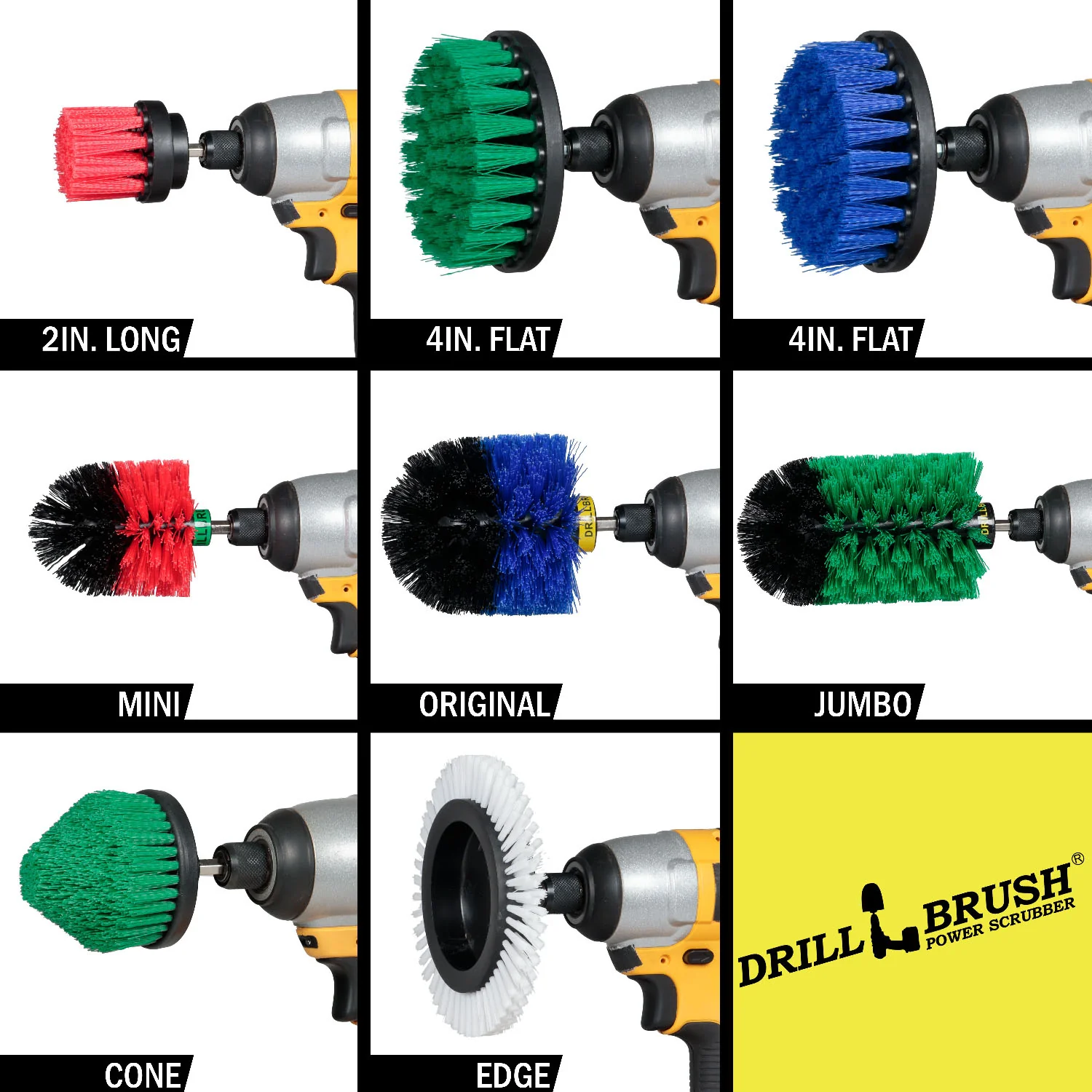 8-piece Drillbrush Household Variety Kit - Soft, Medium, & Stiff Bristles - Home, Kitchen, Marine, Pool, Pet, and Outdoor Cleaning | WE-G4CJ-B4O-RMS-R2L-QC-DB - Image 3