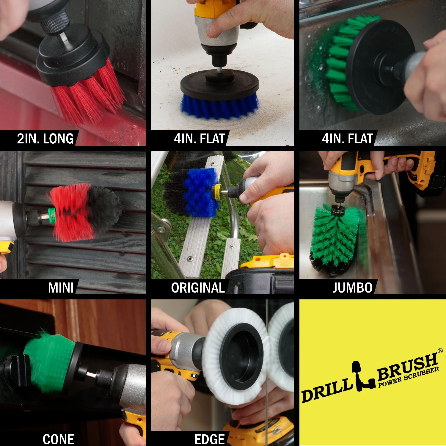 8-piece Drillbrush Household Variety Kit - Soft, Medium, & Stiff Bristles - Home, Kitchen, Marine, Pool, Pet, and Outdoor Cleaning | WE-G4CJ-B4O-RMS-R2L-QC-DB - Image 4