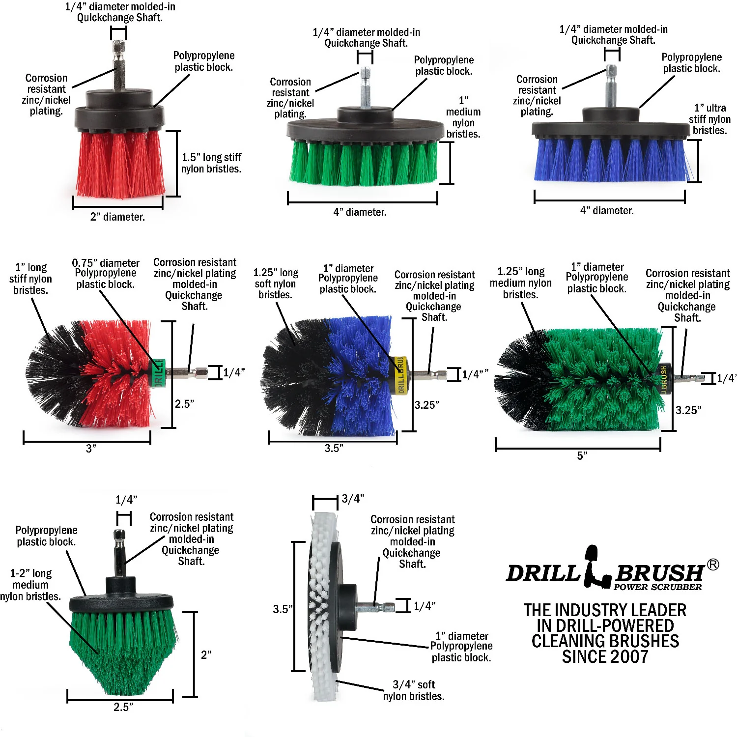 8-piece Drillbrush Household Variety Kit - Soft, Medium, & Stiff Bristles - Home, Kitchen, Marine, Pool, Pet, and Outdoor Cleaning | WE-G4CJ-B4O-RMS-R2L-QC-DB - Image 5