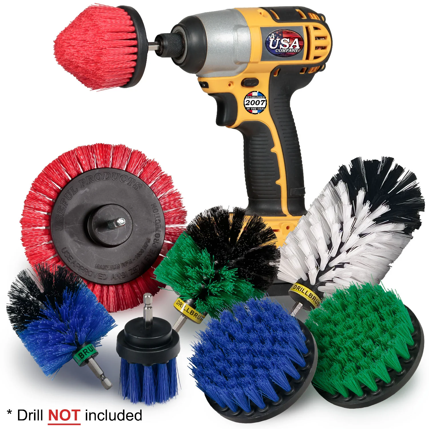 8-piece Drillbrush Household Variety Kit - Soft, Medium, & Stiff Bristles - Home, Kitchen, Marine, Pool, Pet, and Outdoor Cleaning | WJ-G4O-B4M-RECS-B2L-QC-DB - Image 2