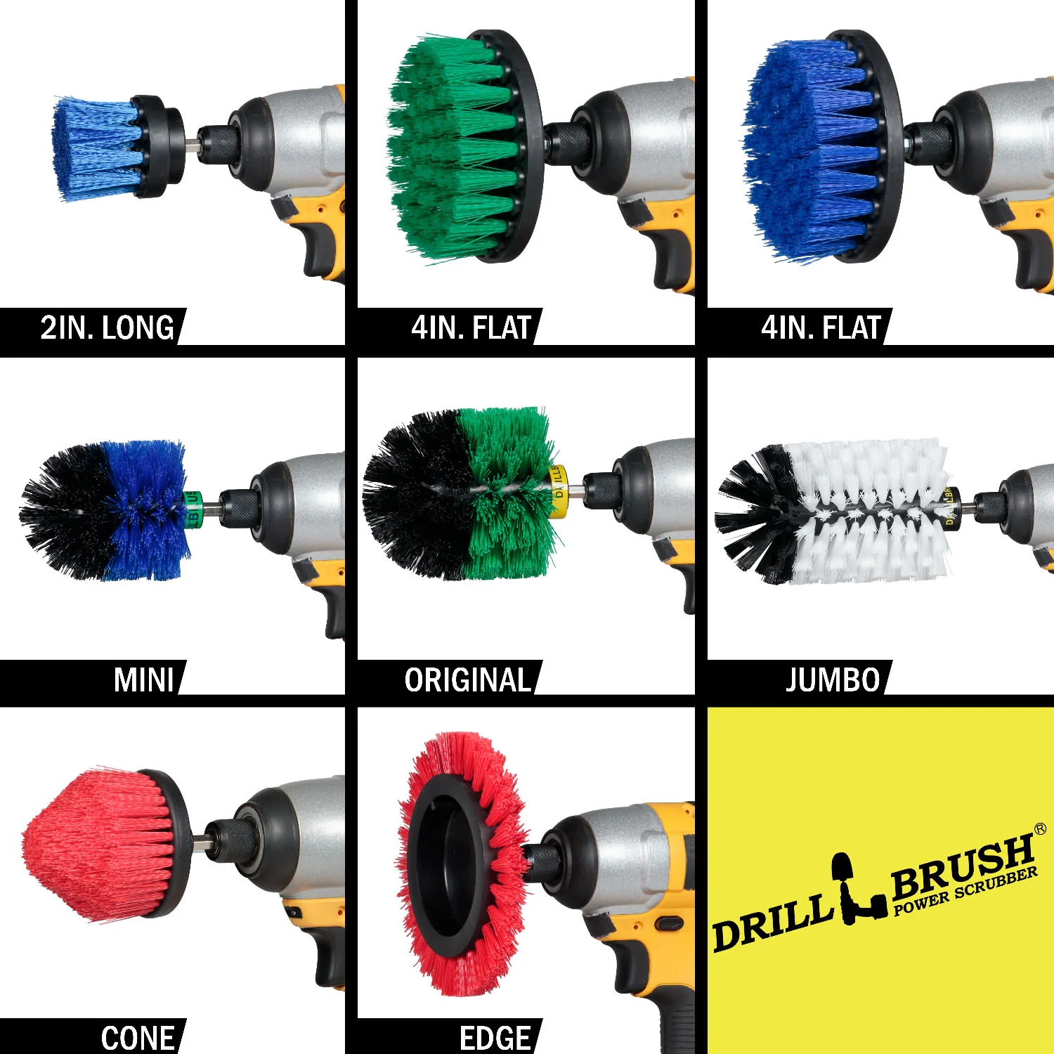 8-piece Drillbrush Household Variety Kit - Soft, Medium, & Stiff Bristles - Home, Kitchen, Marine, Pool, Pet, and Outdoor Cleaning | WJ-G4O-B4M-RECS-B2L-QC-DB - Image 3