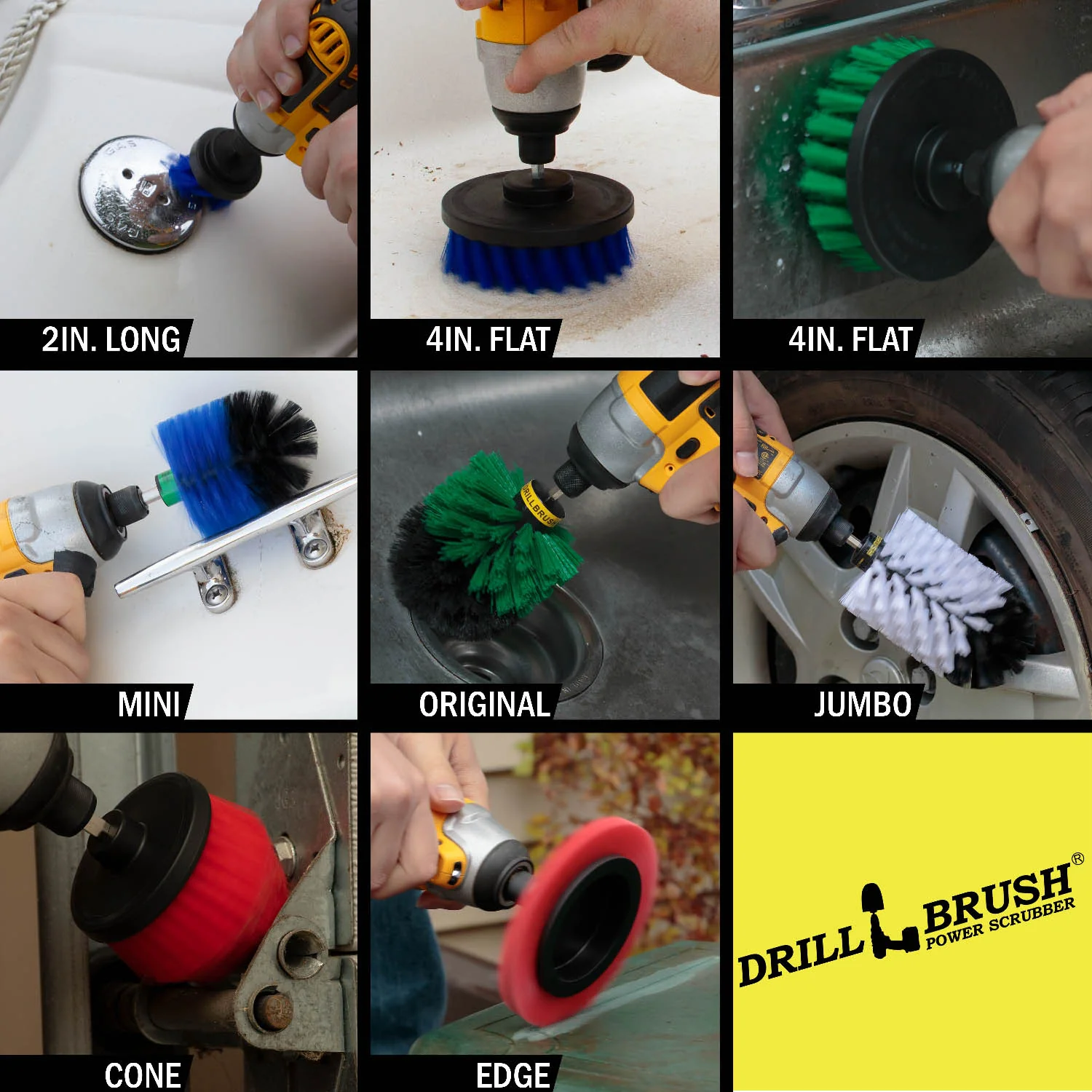 8-piece Drillbrush Household Variety Kit - Soft, Medium, & Stiff Bristles - Home, Kitchen, Marine, Pool, Pet, and Outdoor Cleaning | WJ-G4O-B4M-RECS-B2L-QC-DB - Image 4