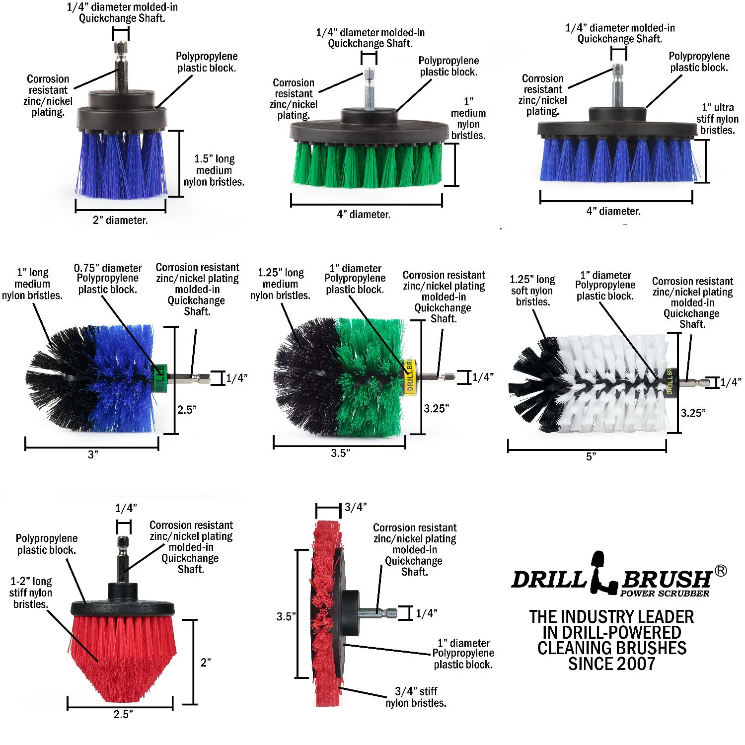 8-piece Drillbrush Household Variety Kit - Soft, Medium, & Stiff Bristles - Home, Kitchen, Marine, Pool, Pet, and Outdoor Cleaning | WJ-G4O-B4M-RECS-B2L-QC-DB - Image 5