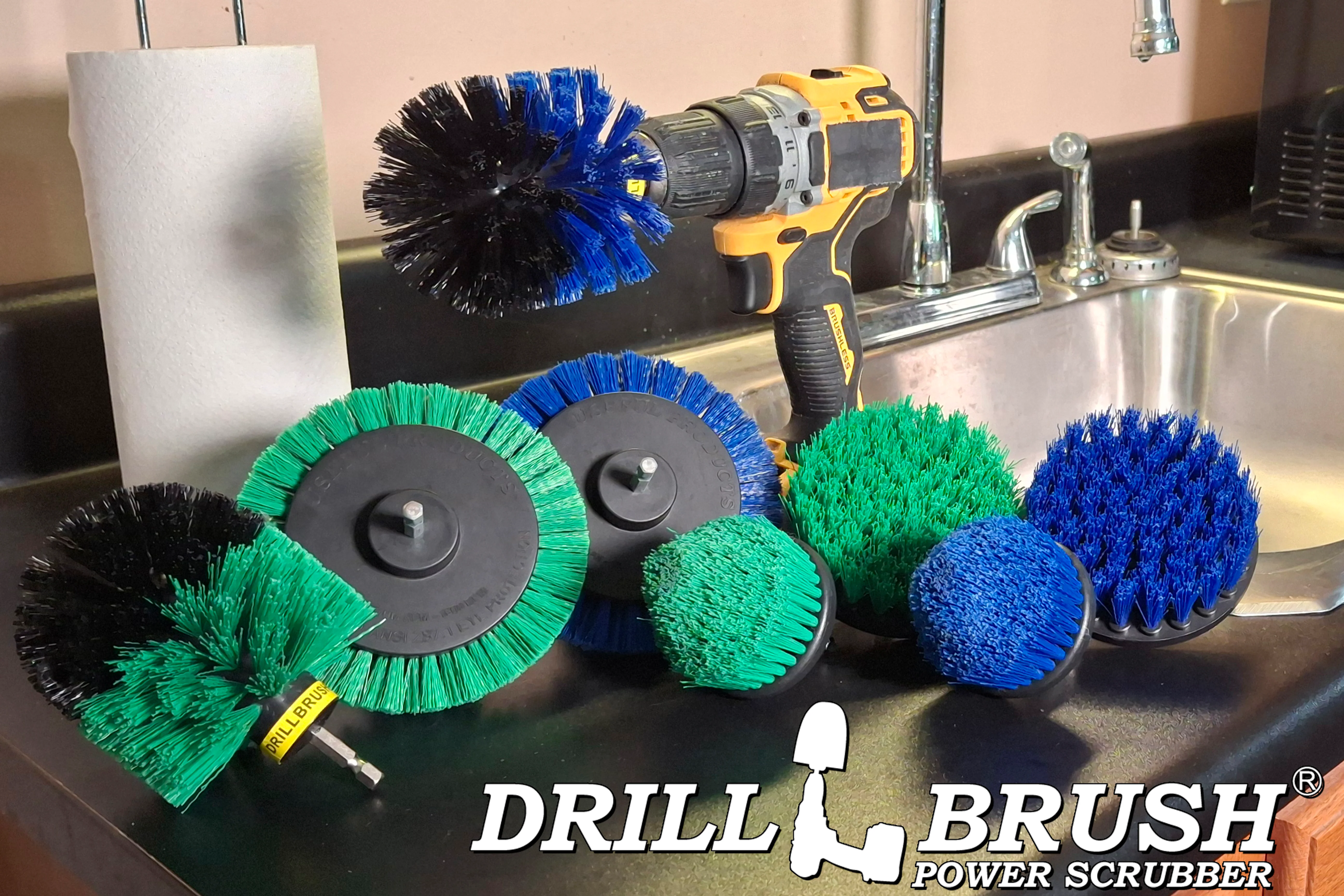 8-piece Medium Green and Blue E4CO Bundle Kit - Medium Bristles - Kitchen, Marine, Pool, and Pet Cleaning | S-GE4CO-BE4CO-QC-DB - Image 6