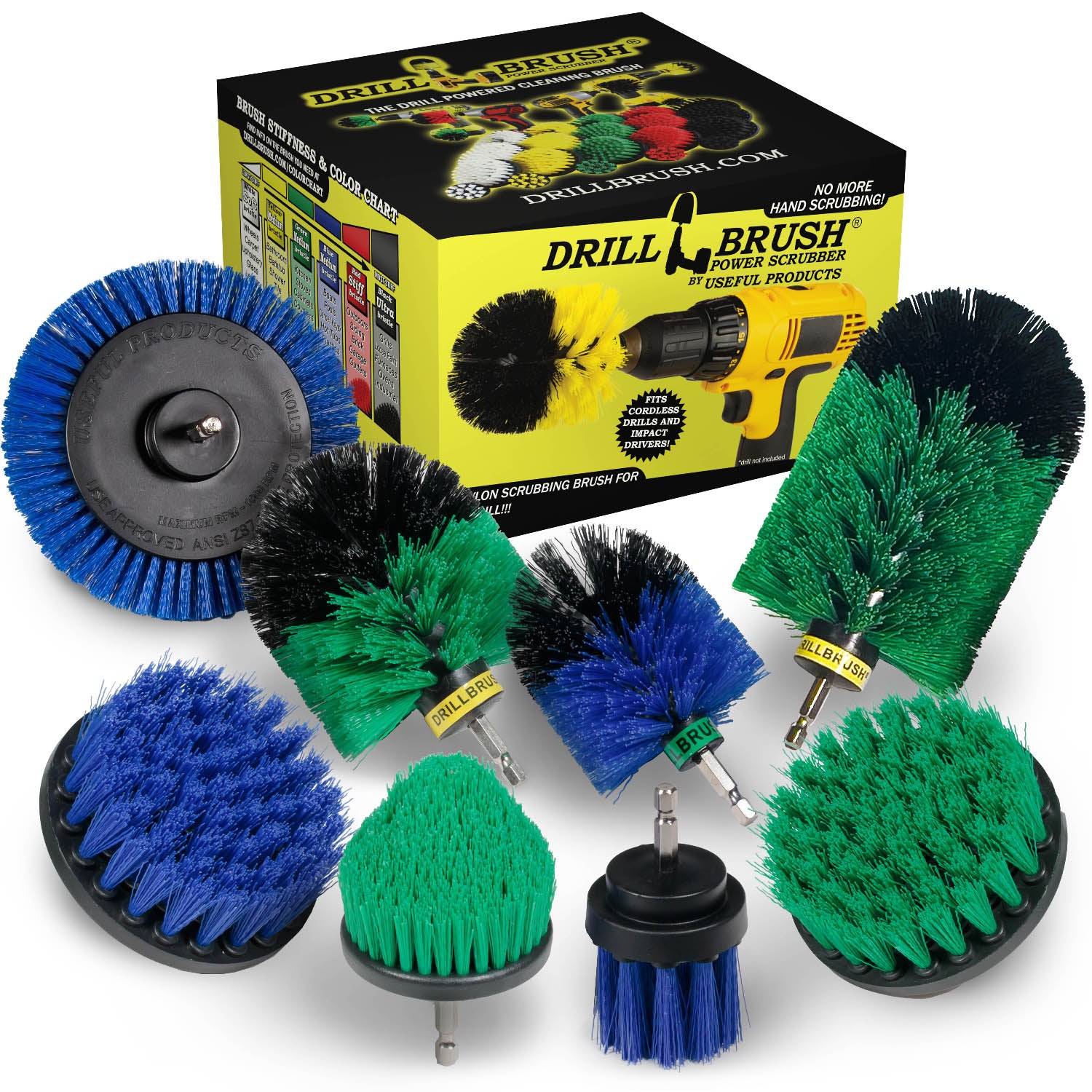 8-piece Medium Green and Blue Variety Kit - Medium Bristles - Kitchen, Marine, Pool, and Pet Cleaning | G4CJO-BE4M-B2L-QC-DB