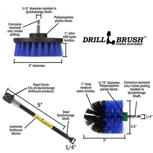 Mini & 4in Blue Brushes & 5in Extension - Medium Stiffness - Marine & Pool | B-S-4M-5X-QC-DB - Image 5