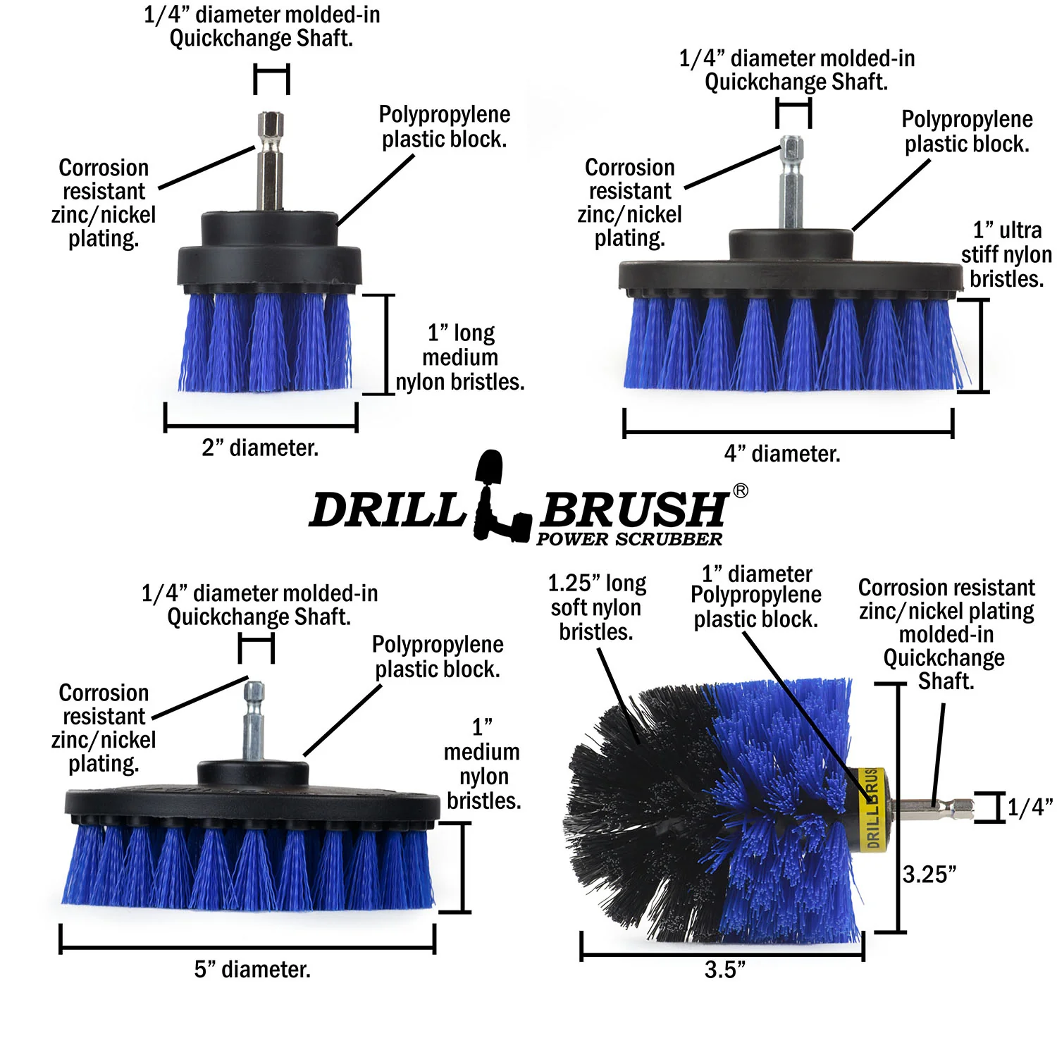 Original, 5in, 4in, & 2in Blue Brushes w/ 7in Ext. - Medium - Marine & Pool | B-S-542O-7X-QC-DB - Image 5