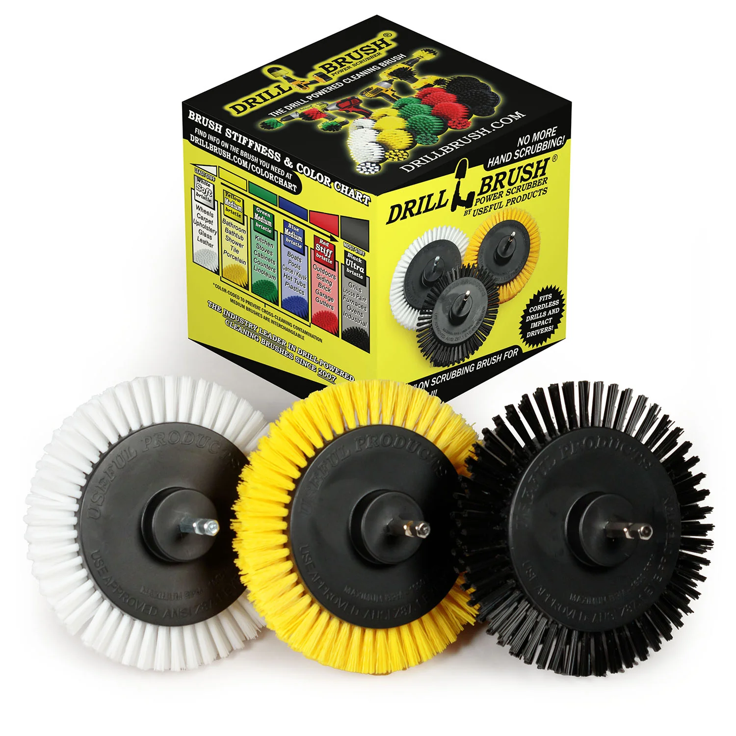 Edge Brush 3-piece Kit - Soft, Medium, & Ultra Stiff Bristles - Home, Bathroom, and Grill Cleaning Cleaning | E-S-WYK-QC-DB