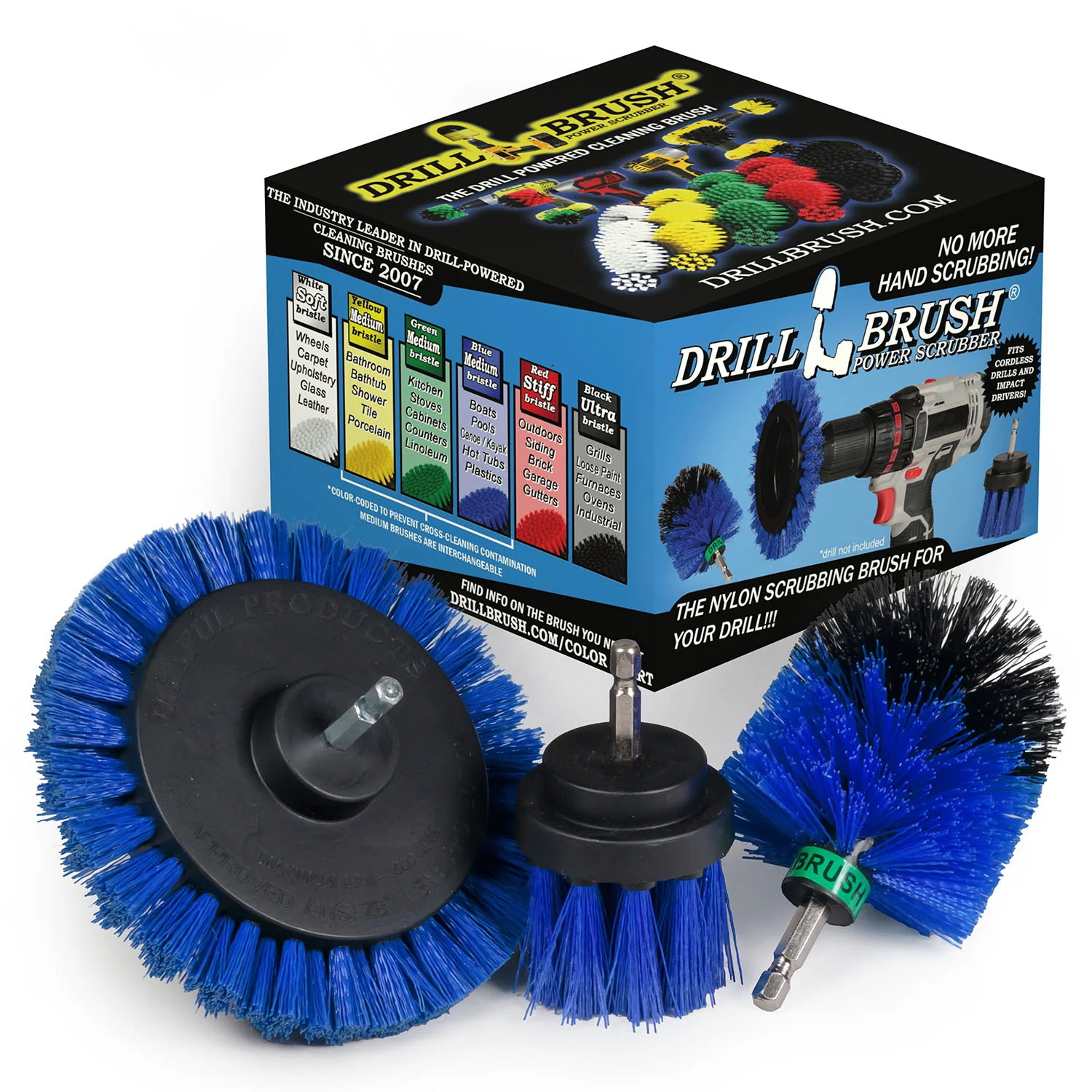 Edge Brush, 2in Long, and Mini Original all in Medium Stiffness Blue - Pool Cleaning Kit | B-EMS-2L-QC-DB