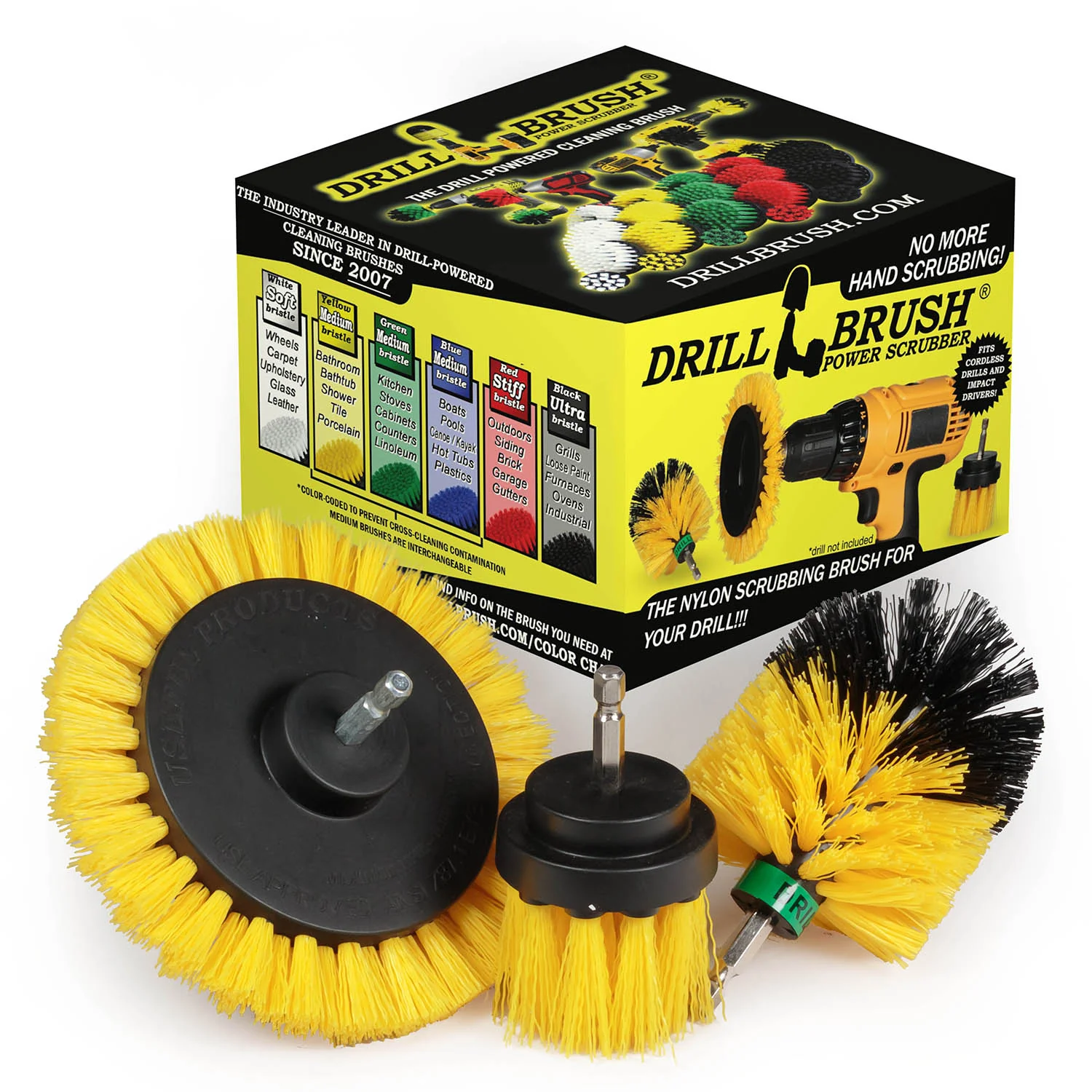 Edge Brush, 2in Long, and Mini Original all in Medium Stiffness Yellow - Shower Cleaning Supplies | Y-EMS-2L-QC-DB