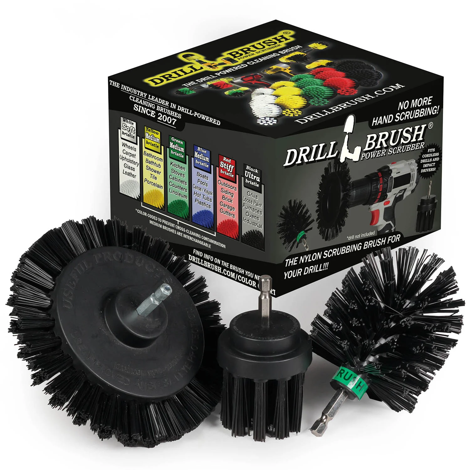 Edge Brush, 2in Long, and Mini Original Brush all in Ultra Stiff Black - Grill Cleaning | K-EMS-2L-QC-DB
