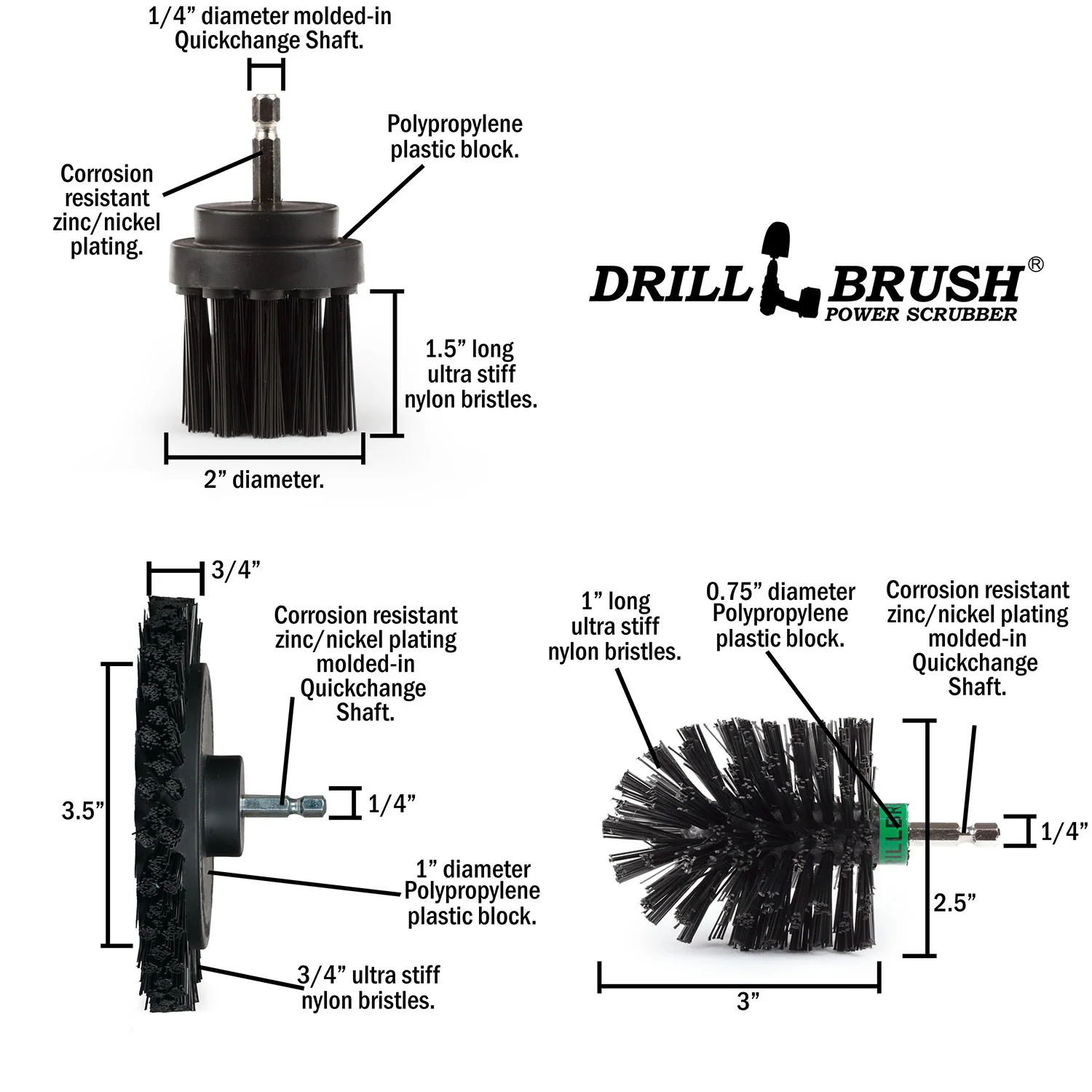 Edge Brush, 2in Long, and Mini Original Brush all in Ultra Stiff Black - Grill Cleaning | K-EMS-2L-QC-DB - Image 5