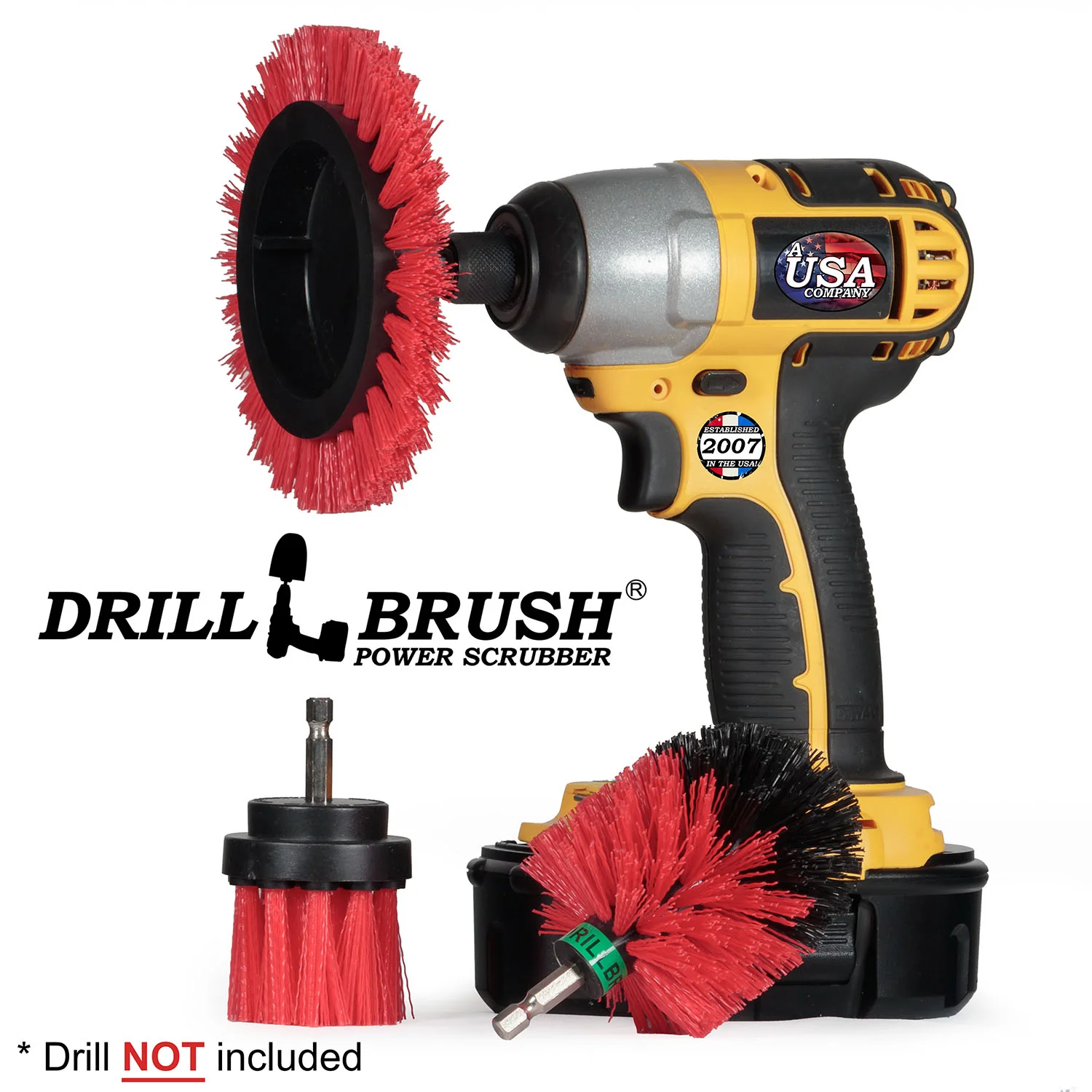 Edge Brush, 2in Long, and Mini Original Brush all in Stiff Red - Outdoor Power Scrubber | R-EMS-2L-QC-DB - Image 2