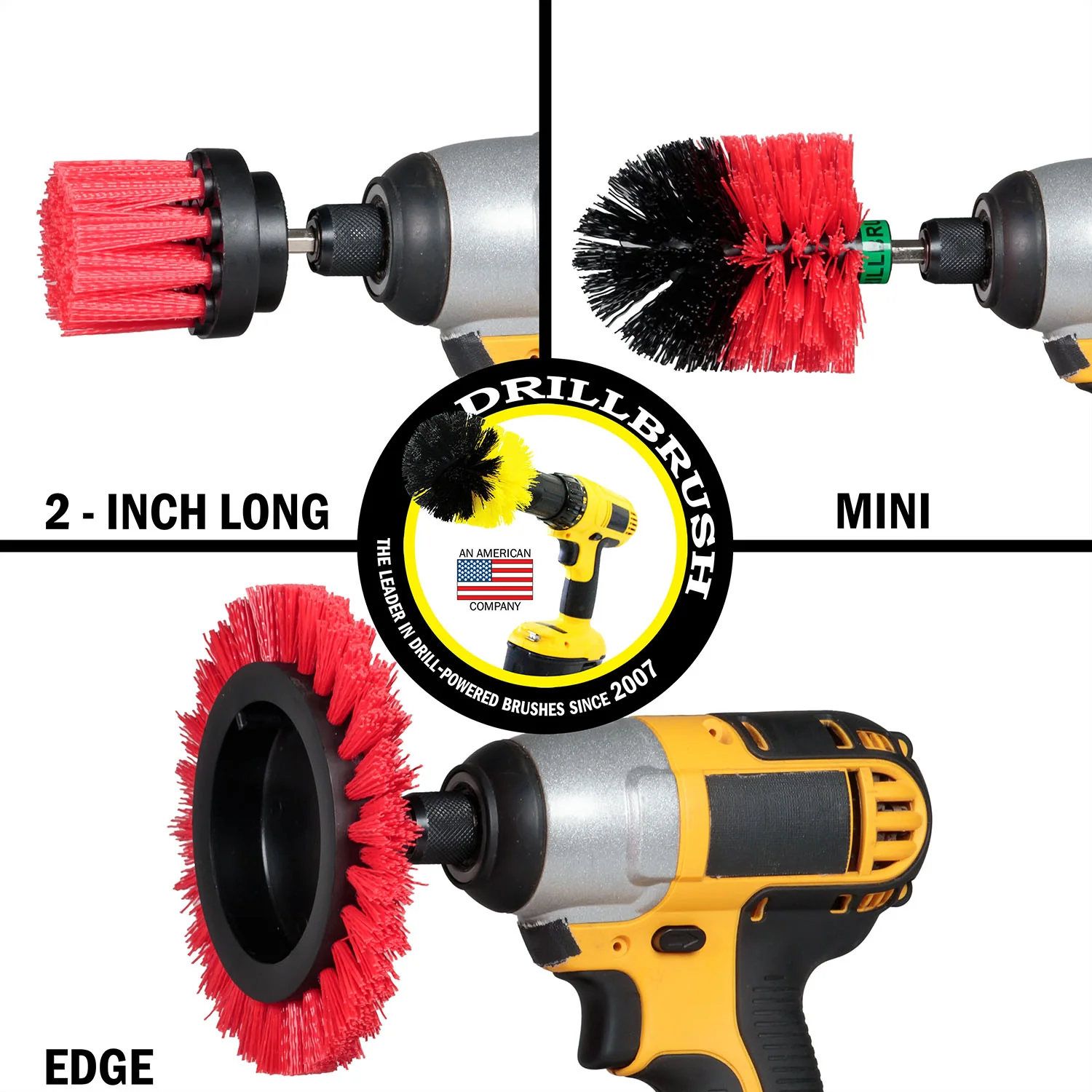 Edge Brush, 2in Long, and Mini Original Brush all in Stiff Red - Outdoor Power Scrubber | R-EMS-2L-QC-DB - Image 3