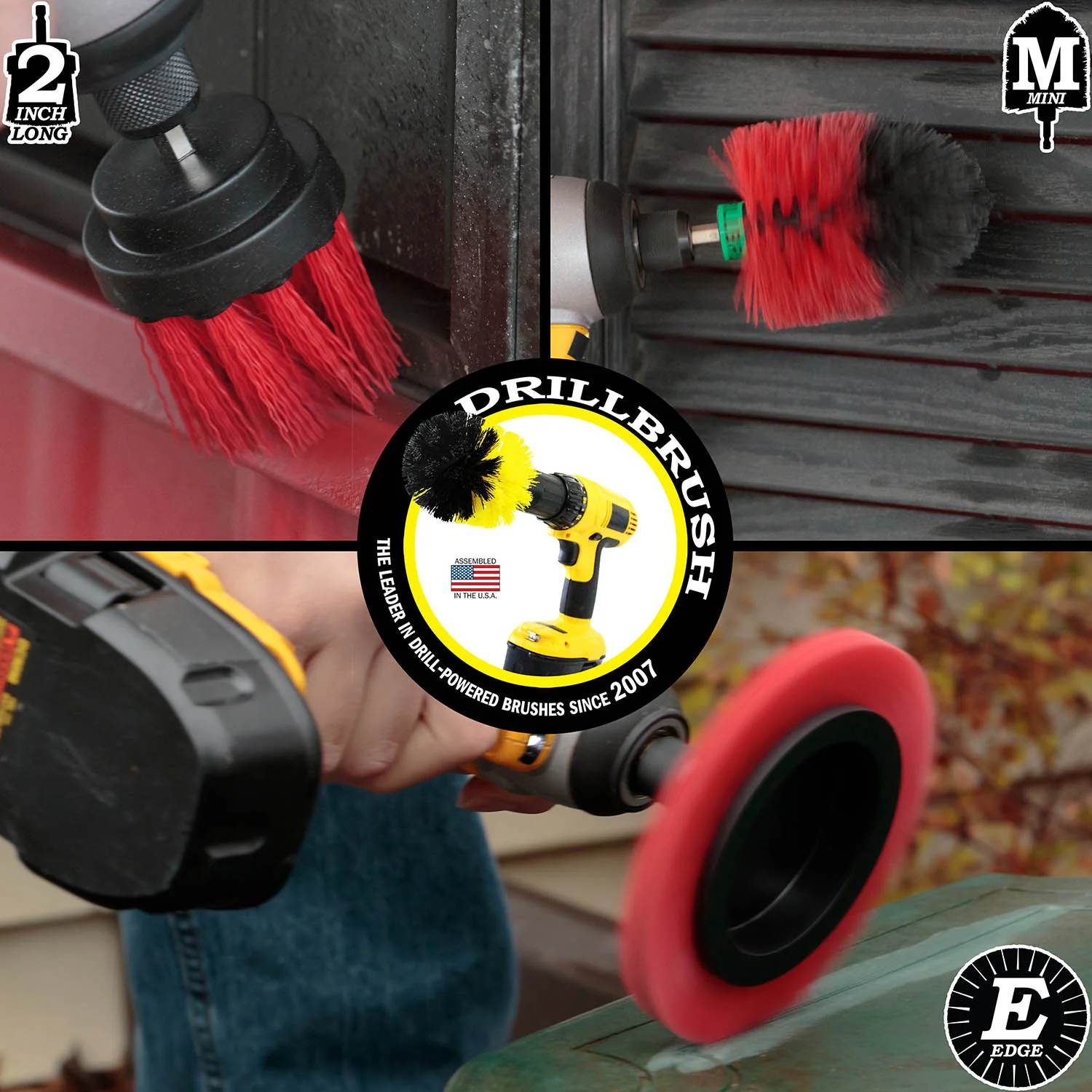Edge Brush, 2in Long, and Mini Original Brush all in Stiff Red - Outdoor Power Scrubber | R-EMS-2L-QC-DB - Image 4