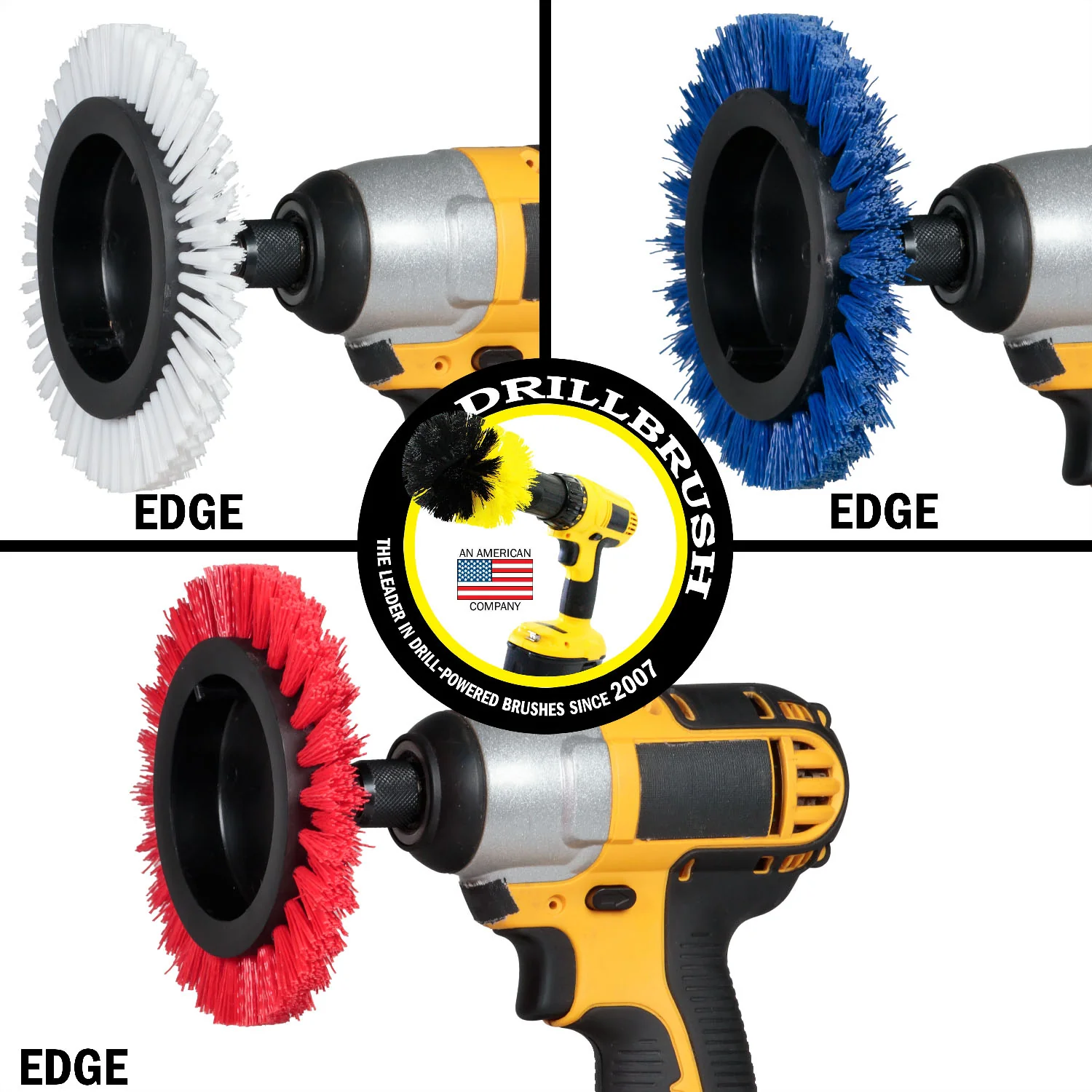 Edge Brush 3-piece Kit - Soft, Medium, & Stiff Bristles - Home, Marine, Pool, Pet, and Outdoor Cleaning | E-S-WBR-QC-DB - Image 3