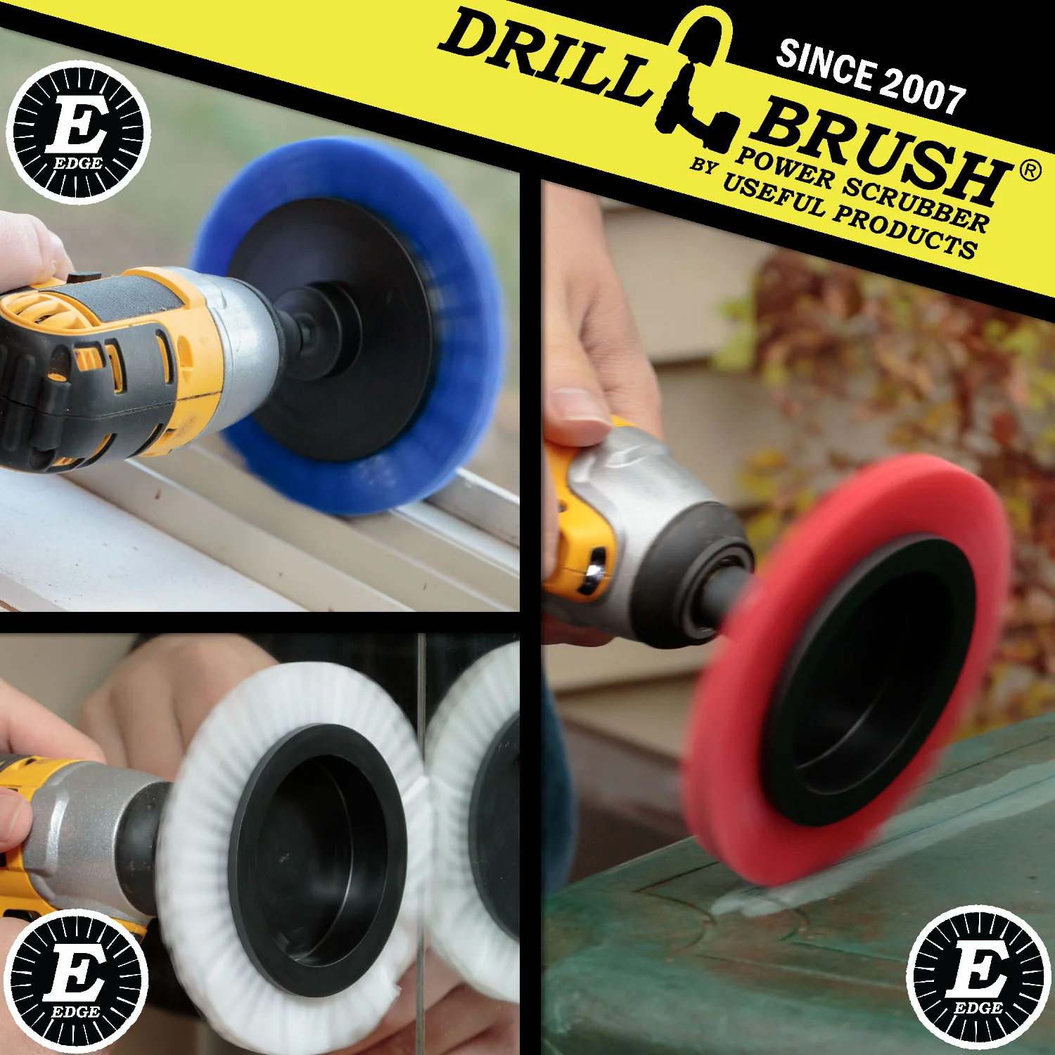 Edge Brush 3-piece Kit - Soft, Medium, & Stiff Bristles - Home, Marine, Pool, Pet, and Outdoor Cleaning | E-S-WBR-QC-DB - Image 4